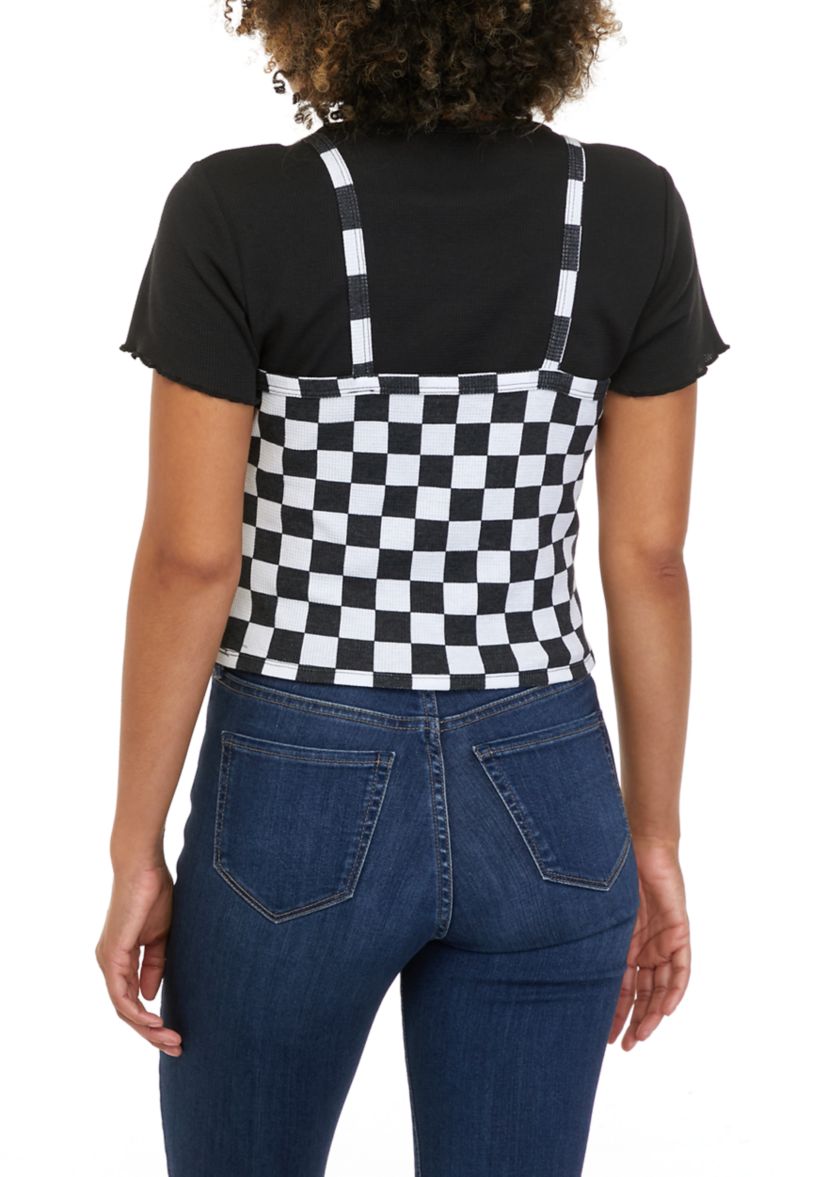 Juniors Short Sleeve 2Fer Knit Top 