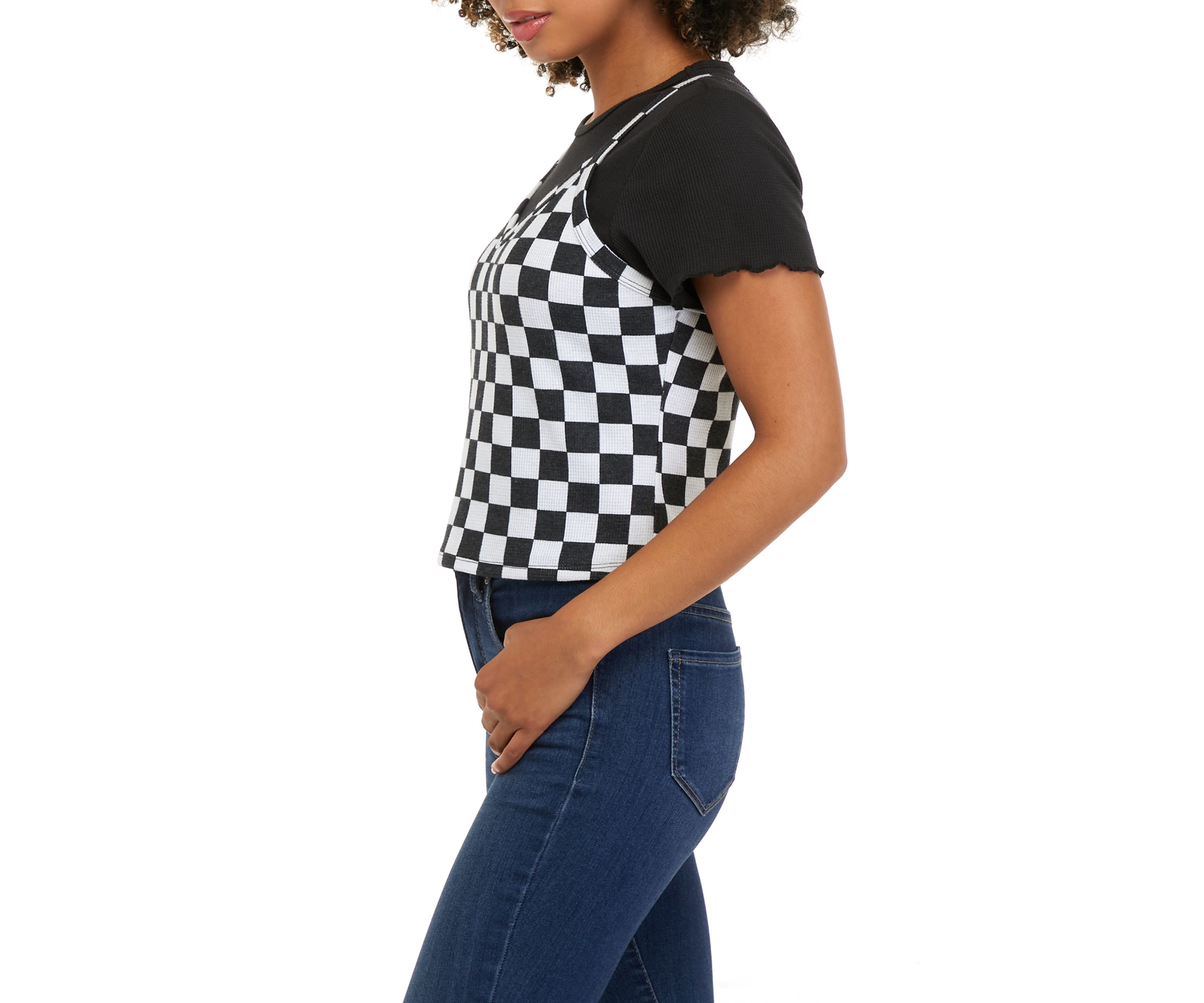 Juniors Short Sleeve 2Fer Knit Top 