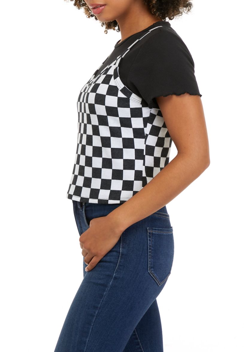 Juniors Short Sleeve 2Fer Knit Top 