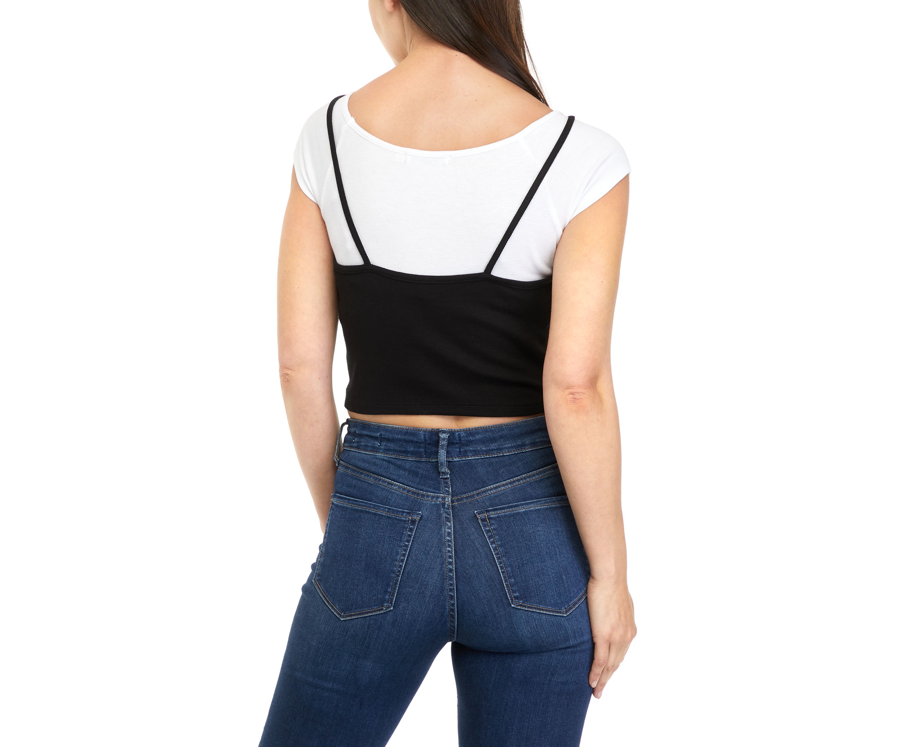 Juniors Short Sleeve 2Fer Top