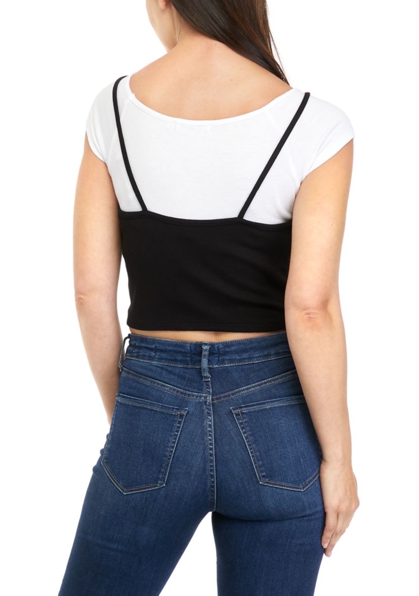Juniors Short Sleeve 2Fer Top