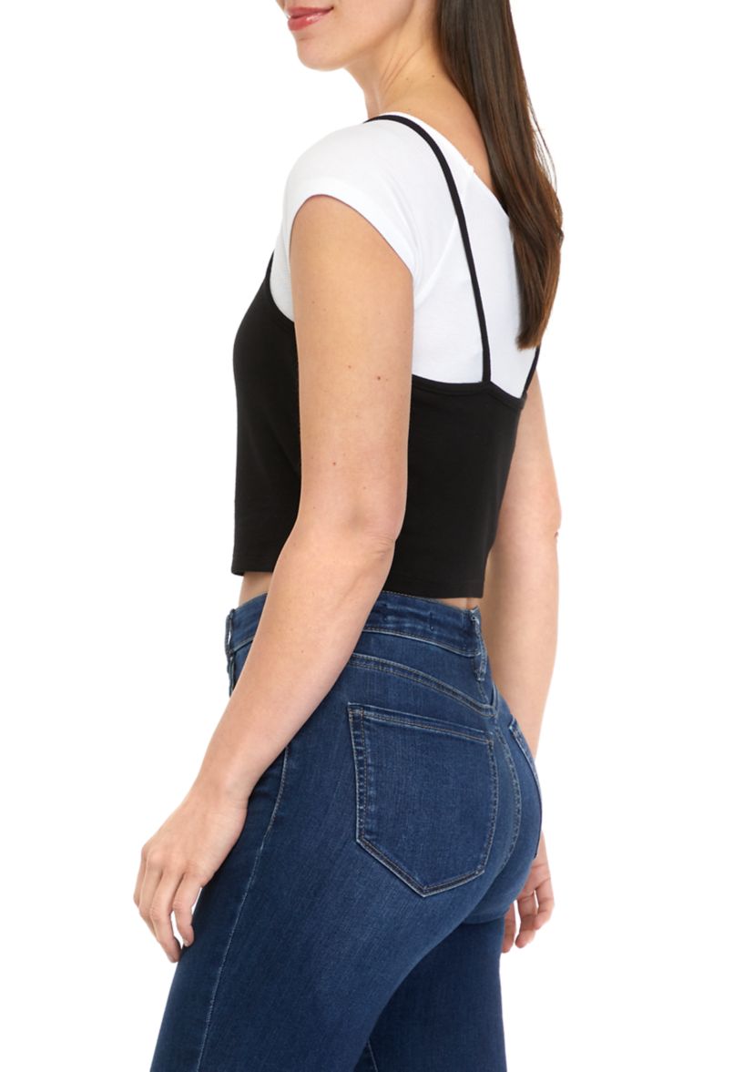 Juniors Short Sleeve 2Fer Top