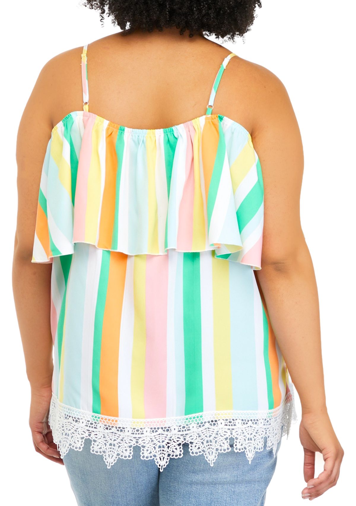 Plus Size Striped Off the Shoulder Flutter Top