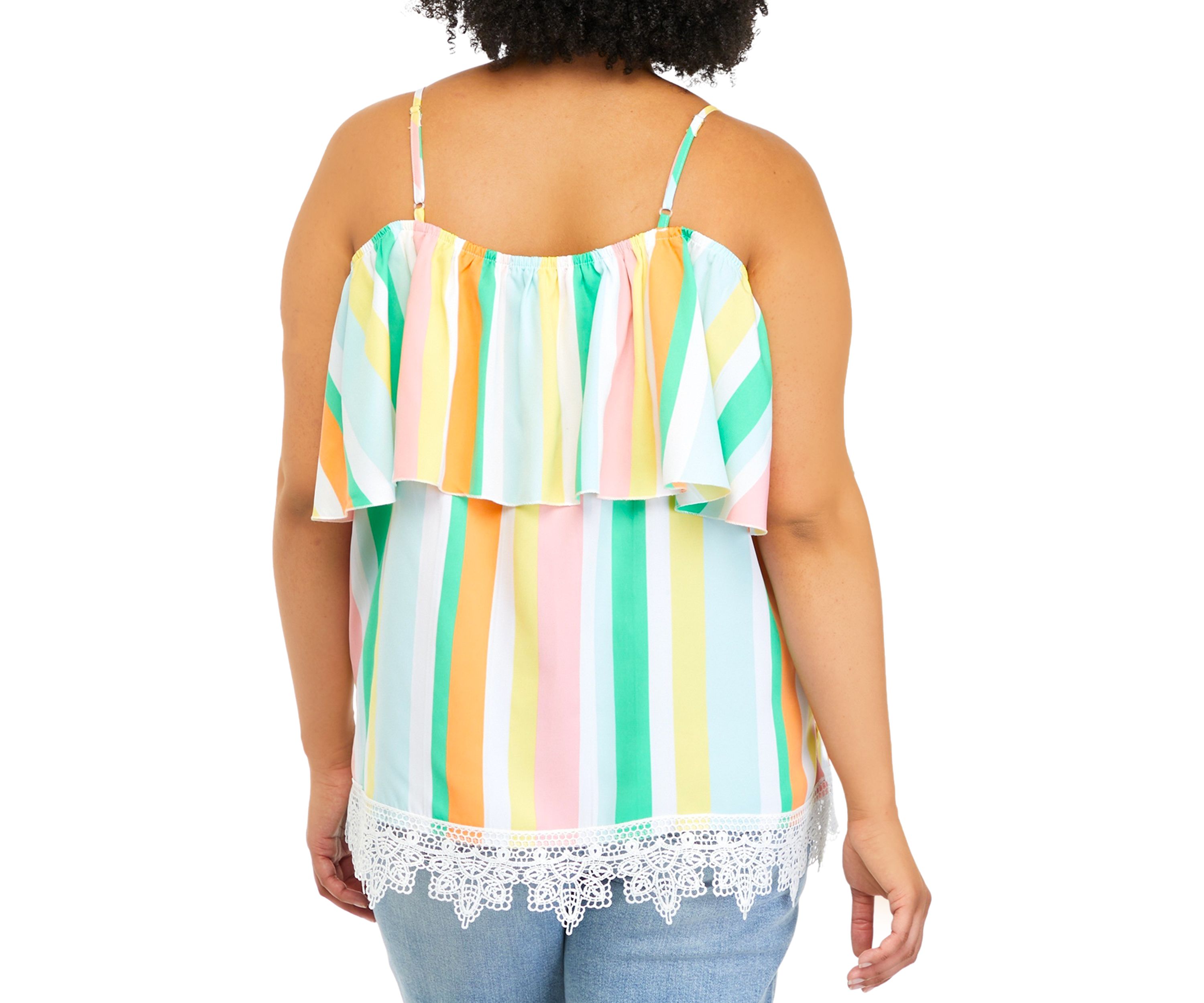 Plus Size Striped Off the Shoulder Flutter Top