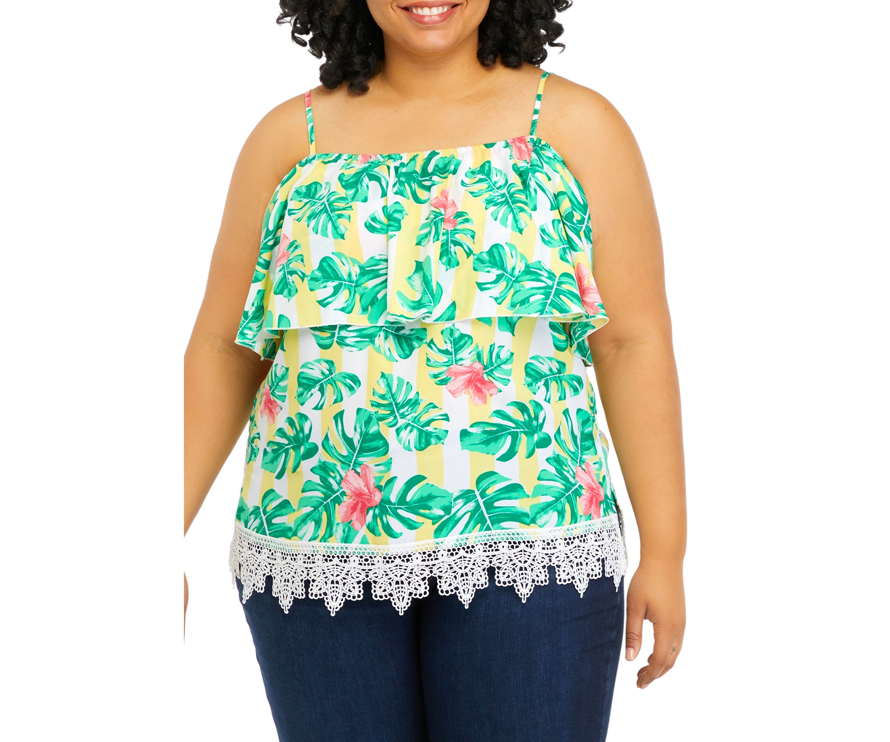 Plus Size Off-the-Shoulder Crochet Hem Top