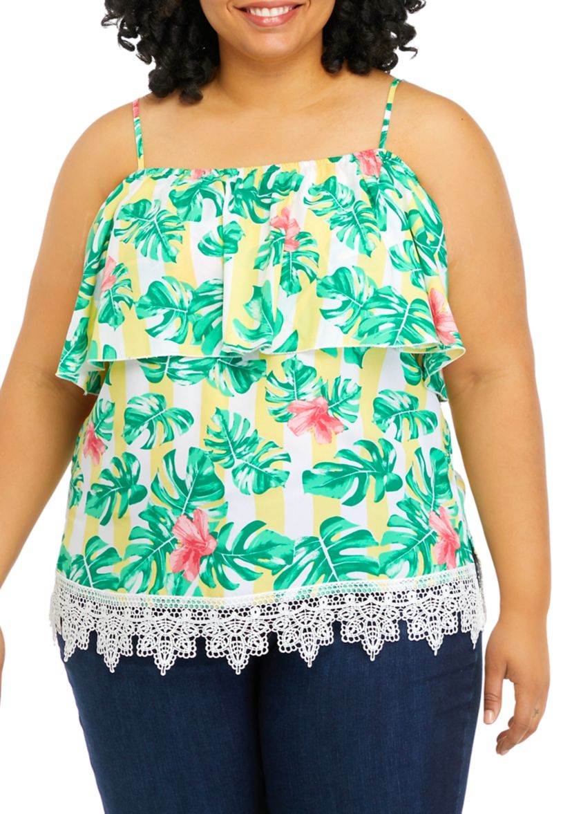 Plus Size Off-the-Shoulder Crochet Hem Top