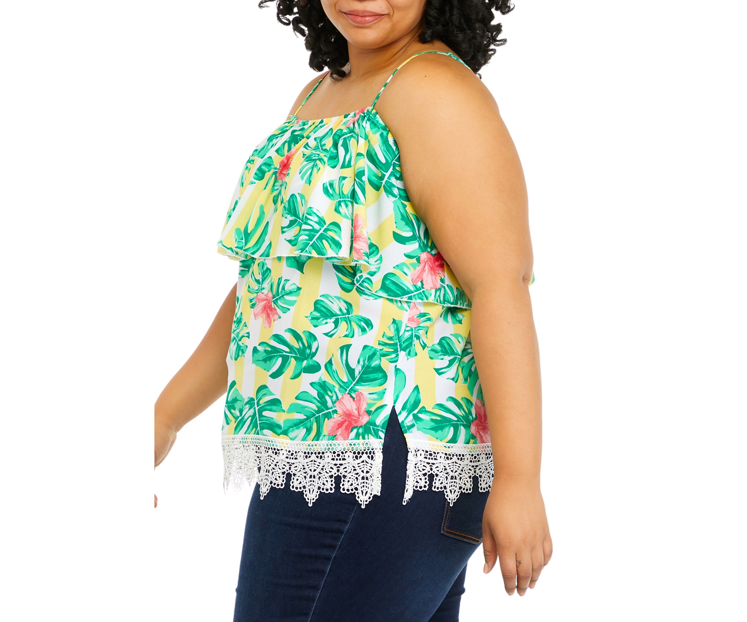 Plus Size Off-the-Shoulder Crochet Hem Top