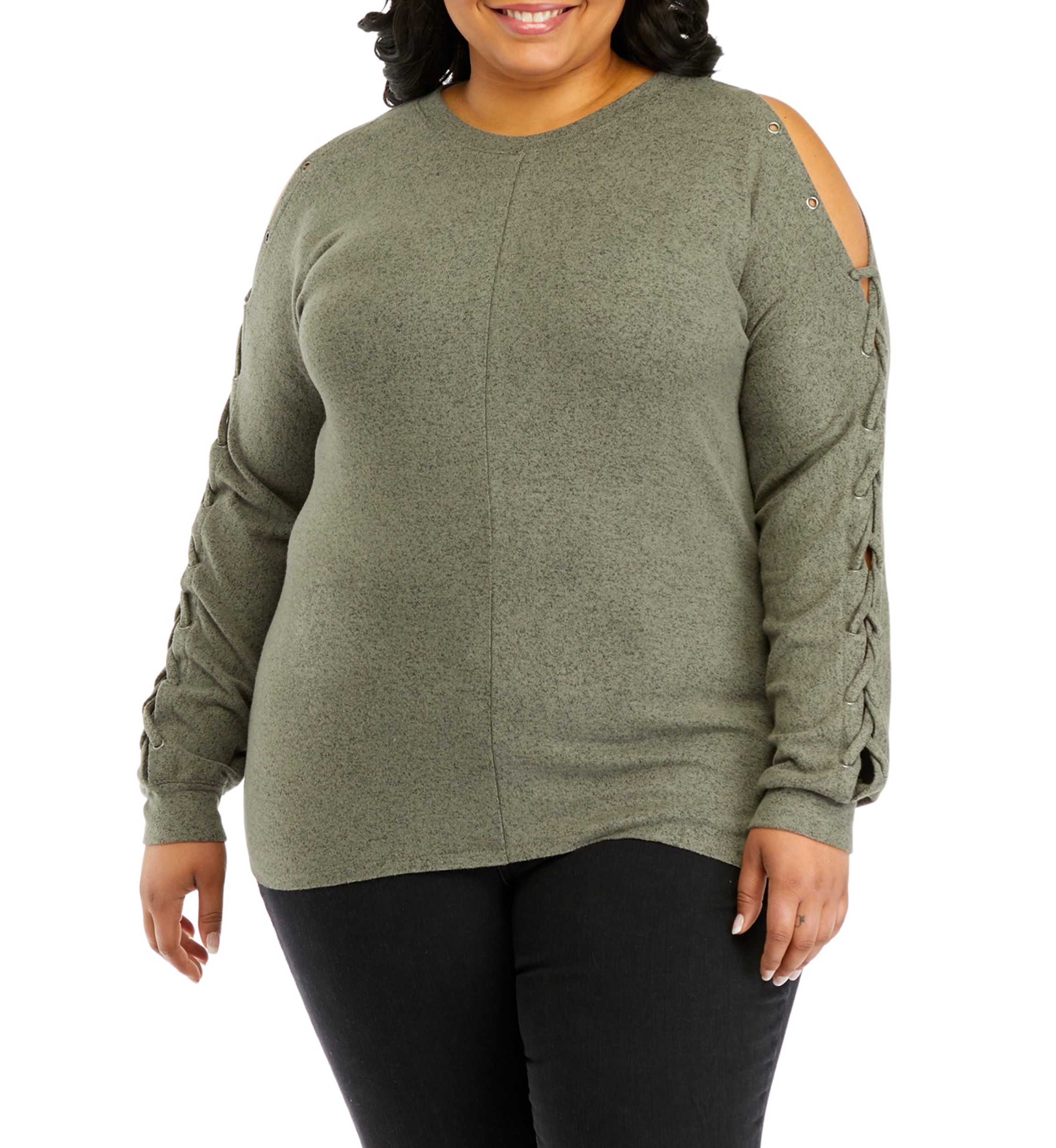Plus Size Long Sleeve Cold Shoulder Grommet Top