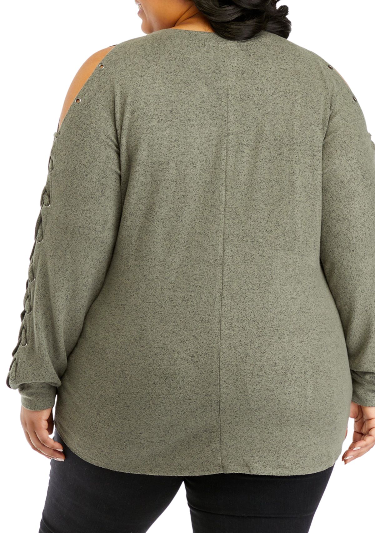 Plus Size Long Sleeve Cold Shoulder Grommet Top