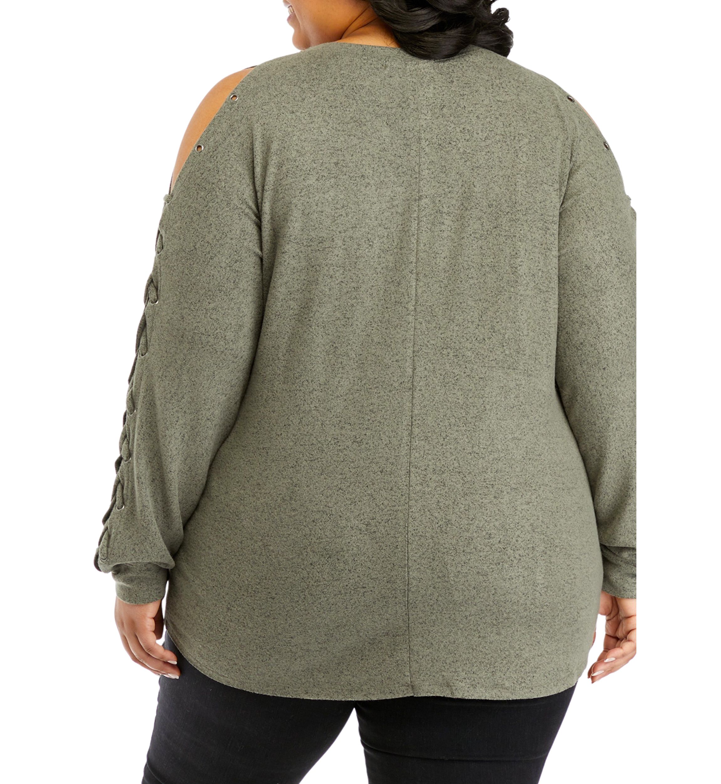 Plus Size Long Sleeve Cold Shoulder Grommet Top