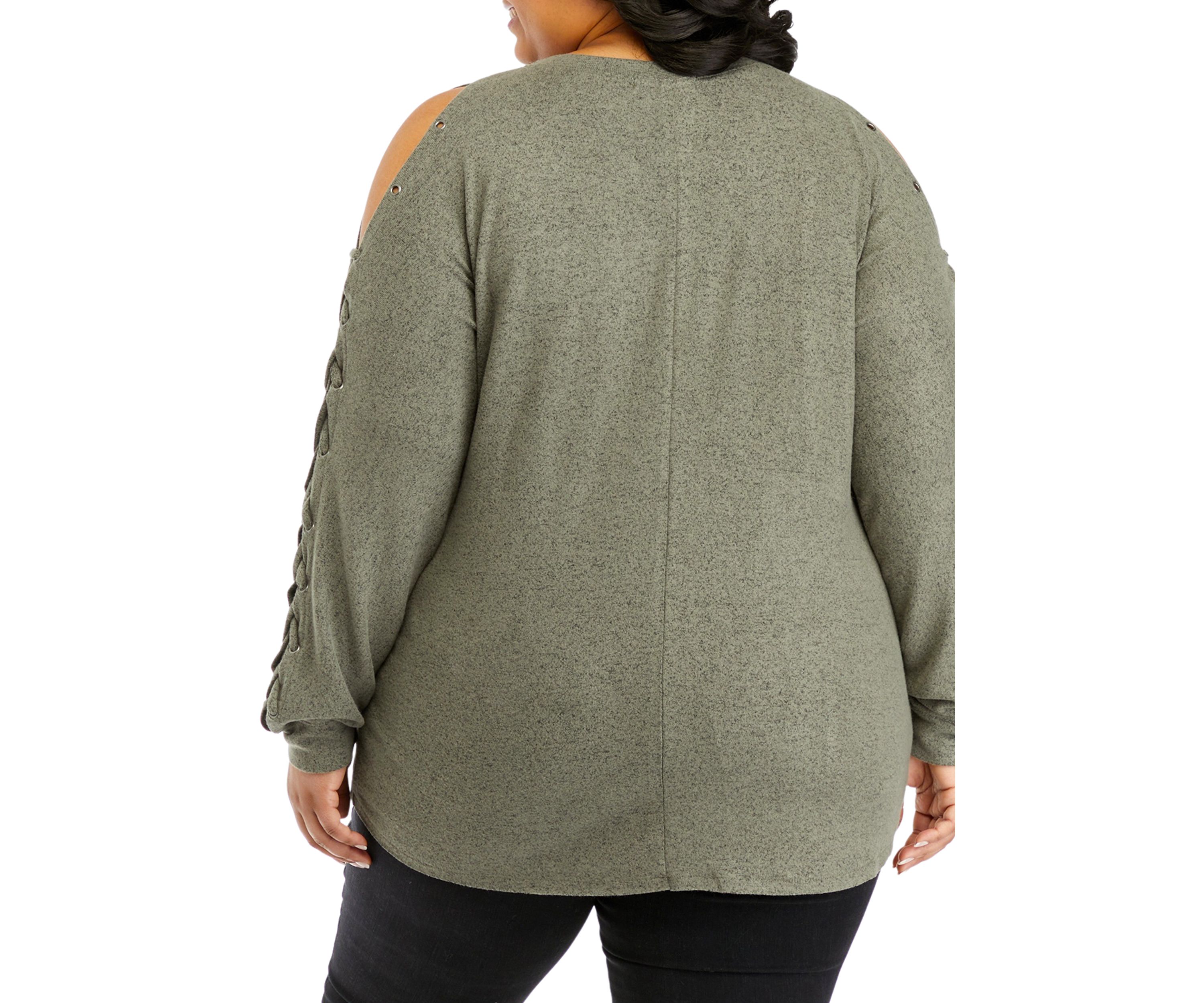 Plus Size Long Sleeve Cold Shoulder Grommet Top