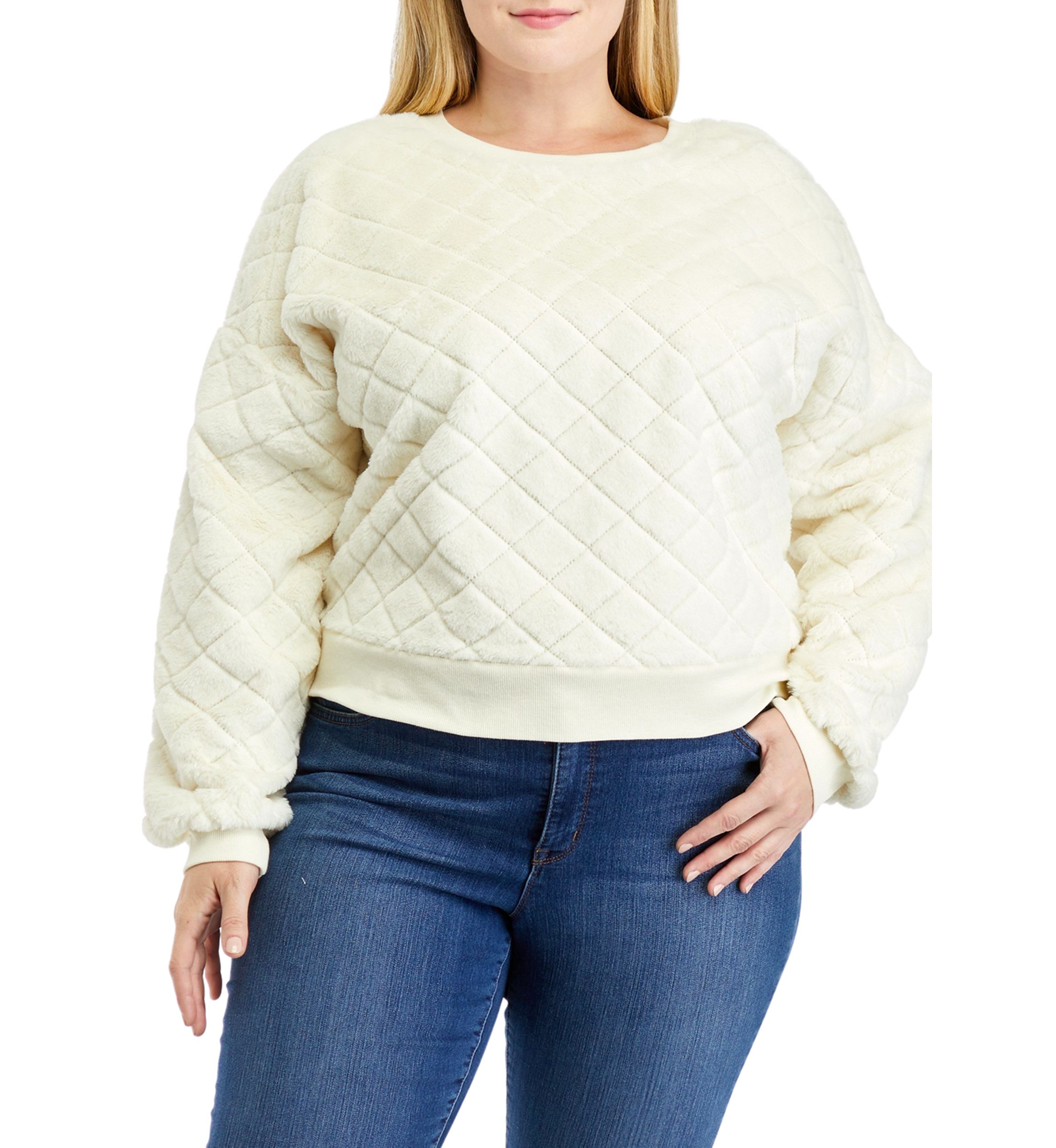 Plus Size Diamond Fur Crew Neck Sweater