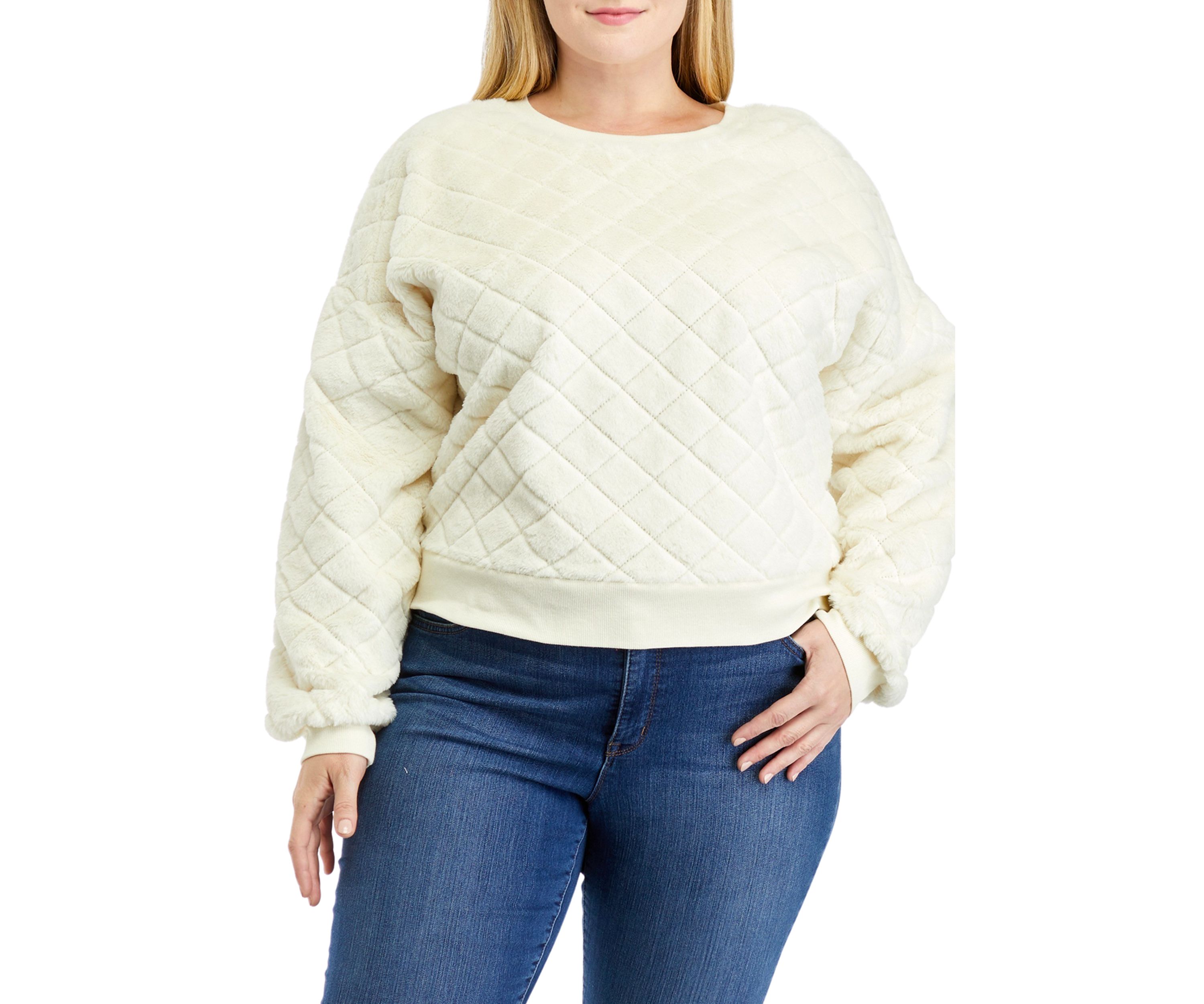 Plus Size Diamond Fur Crew Neck Sweater