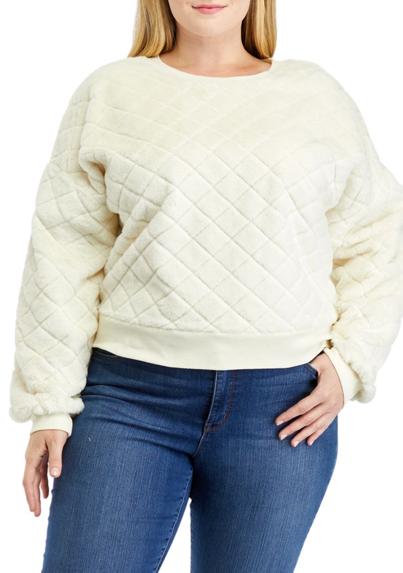 Plus Size Diamond Fur Crew Neck Sweater