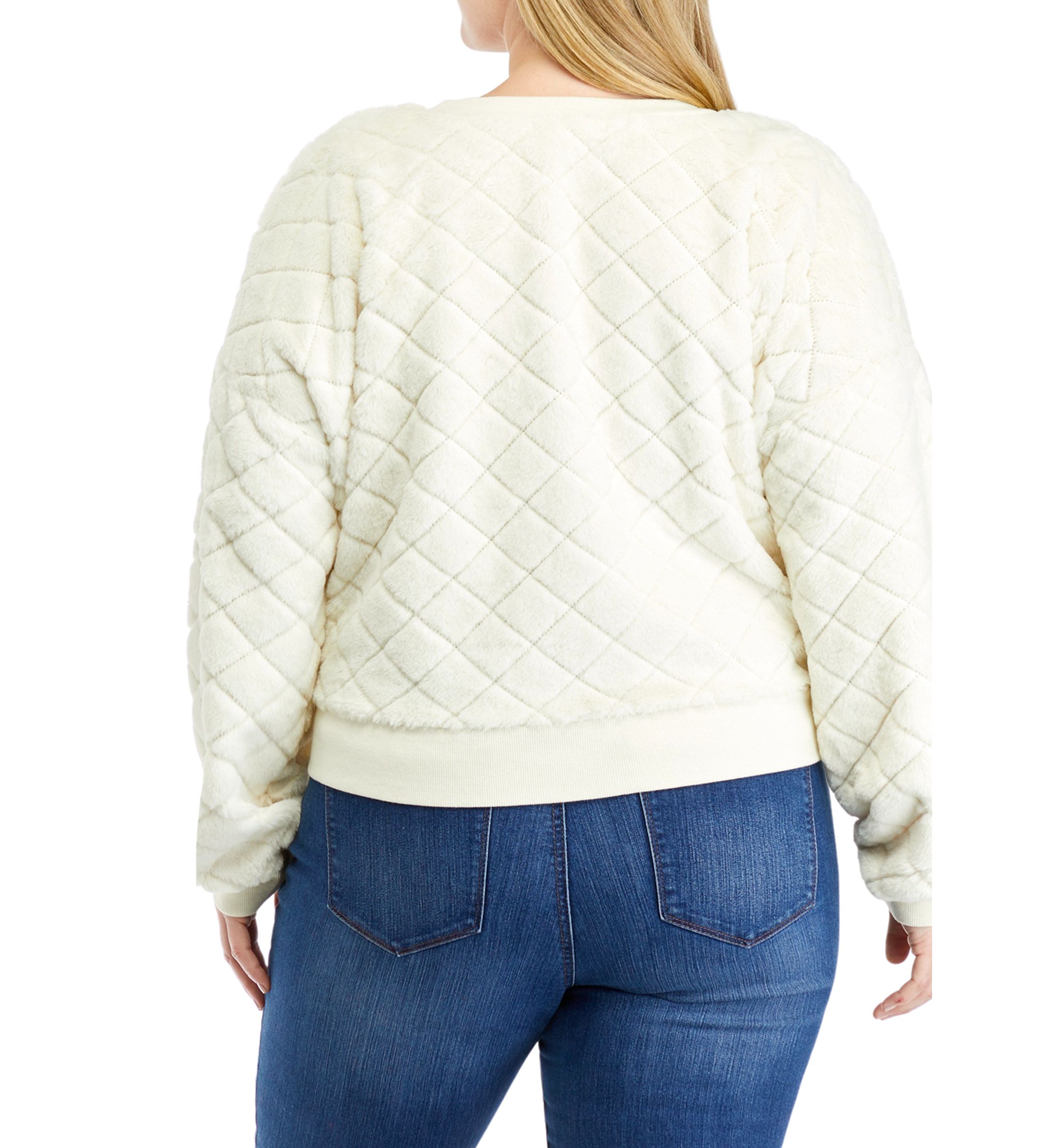 Plus Size Diamond Fur Crew Neck Sweater