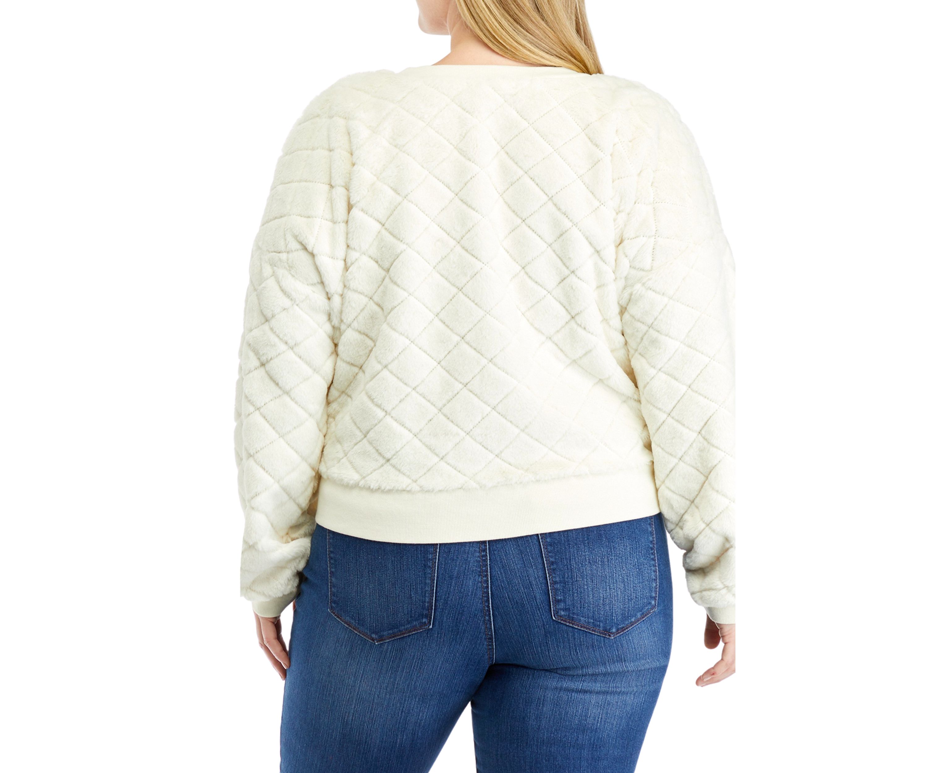Plus Size Diamond Fur Crew Neck Sweater