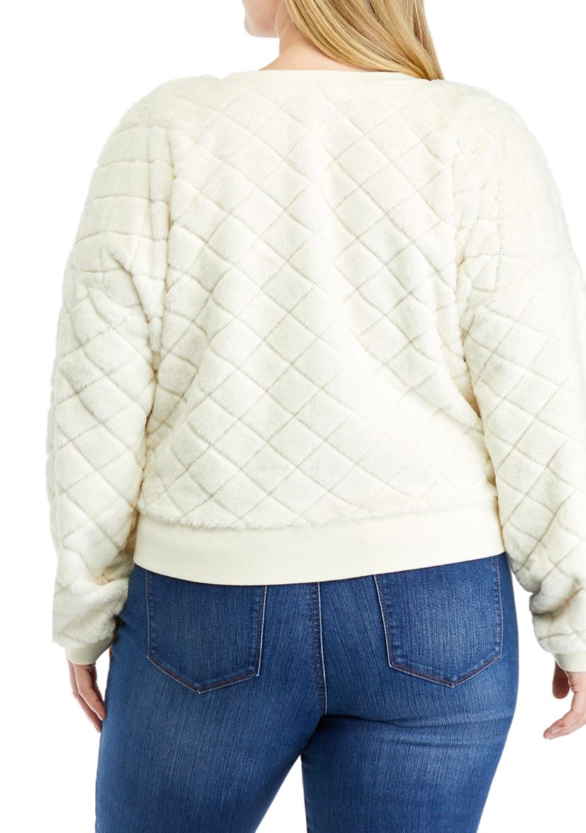 Plus Size Diamond Fur Crew Neck Sweater