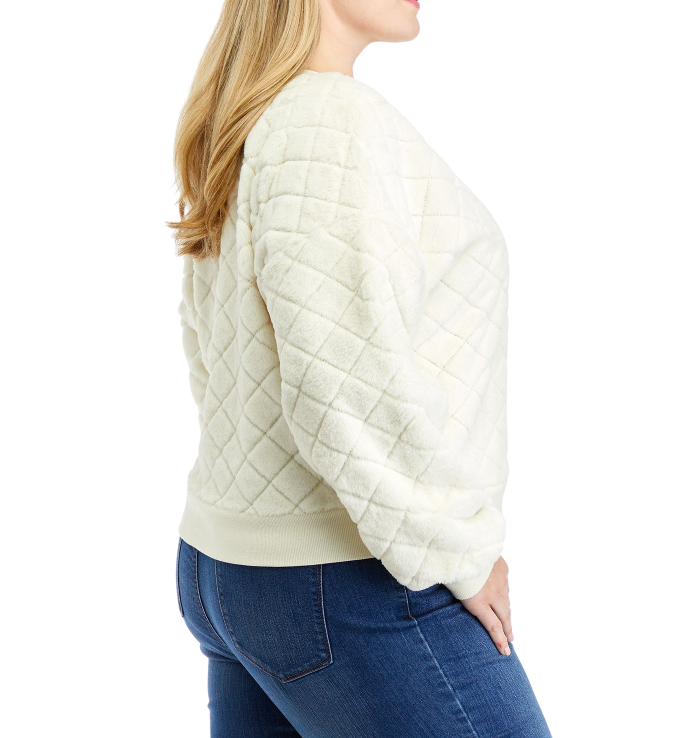 Plus Size Diamond Fur Crew Neck Sweater