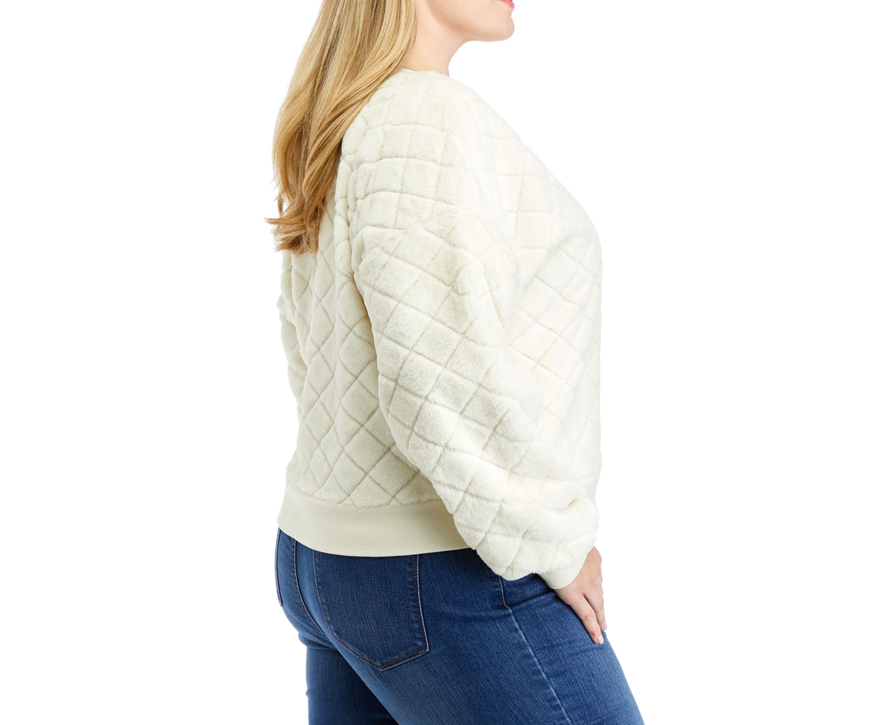 Plus Size Diamond Fur Crew Neck Sweater
