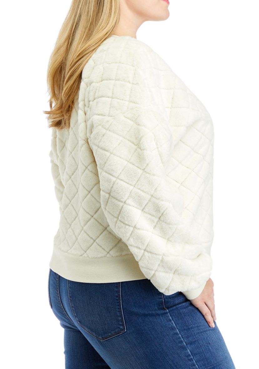 Plus Size Diamond Fur Crew Neck Sweater