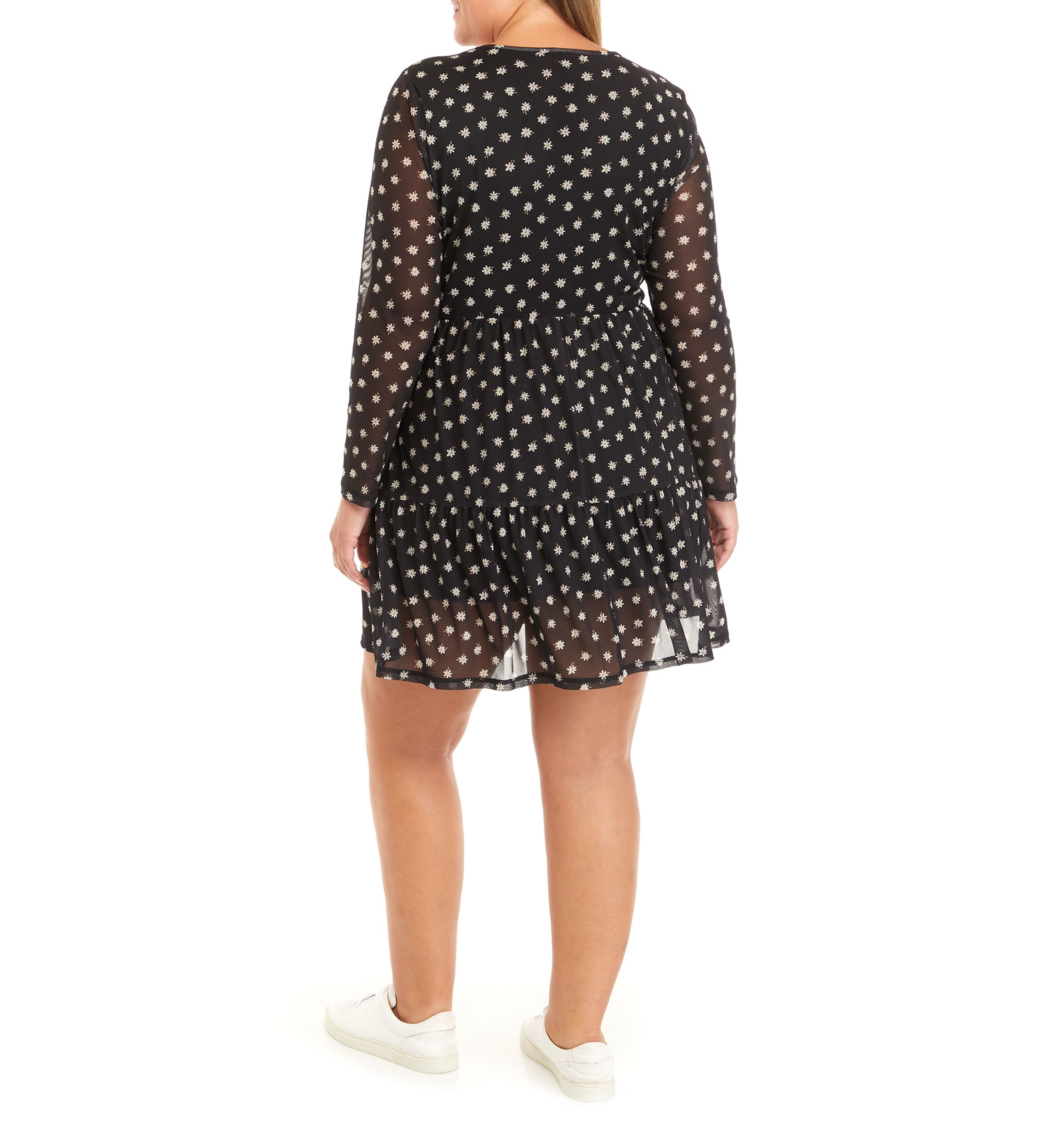 Plus Size Long Sleeve Babydoll Mesh Dress