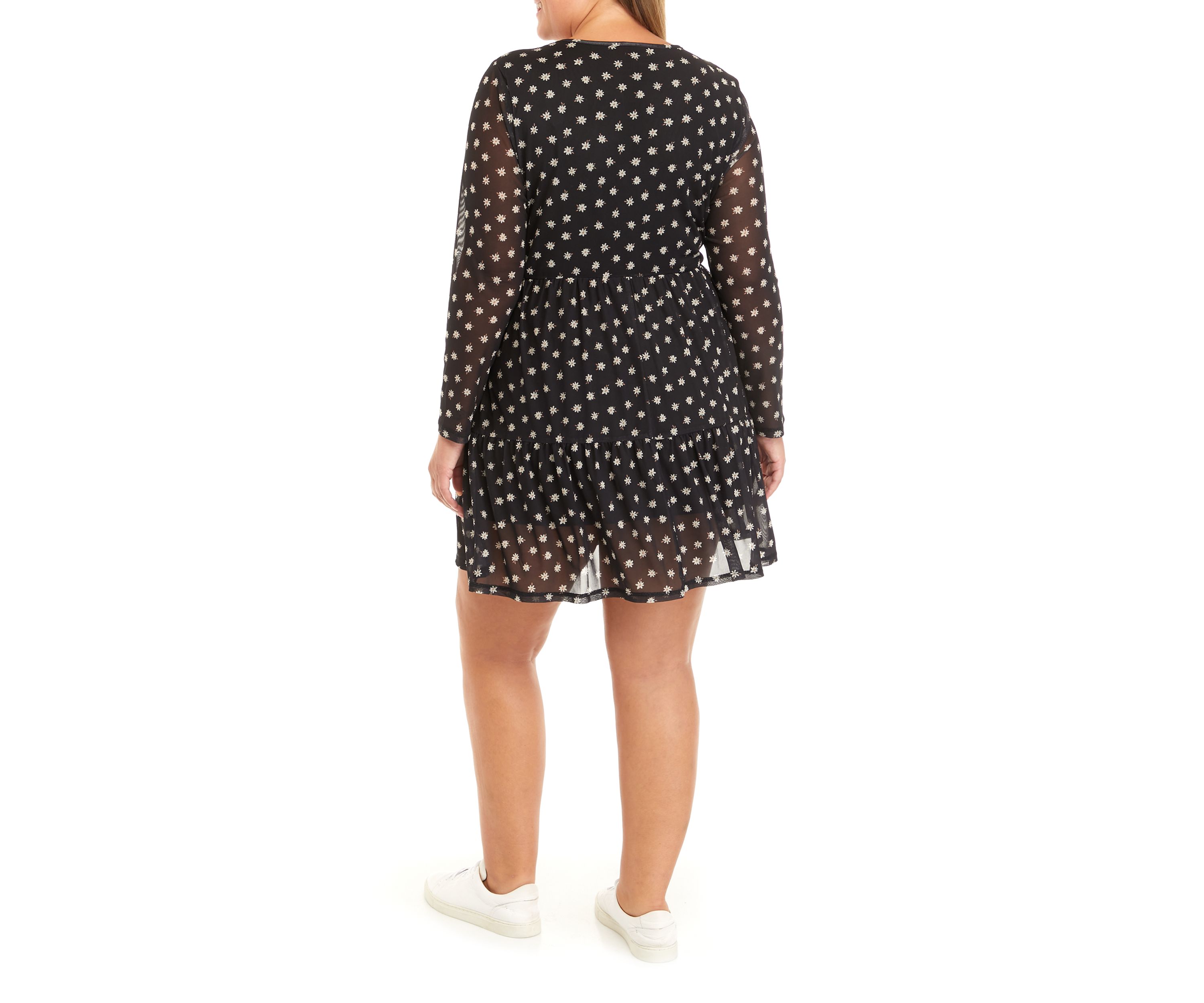 Plus Size Long Sleeve Babydoll Mesh Dress