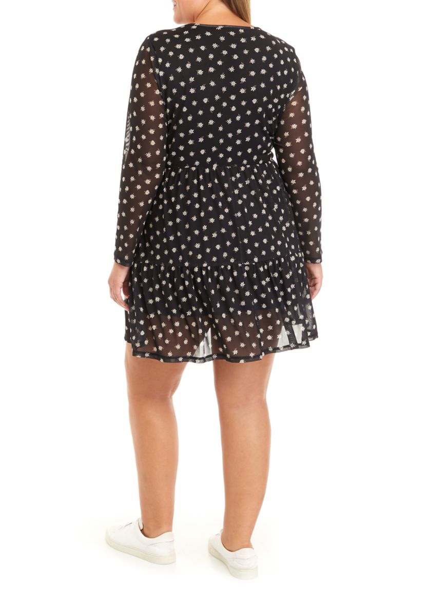 Plus Size Long Sleeve Babydoll Mesh Dress