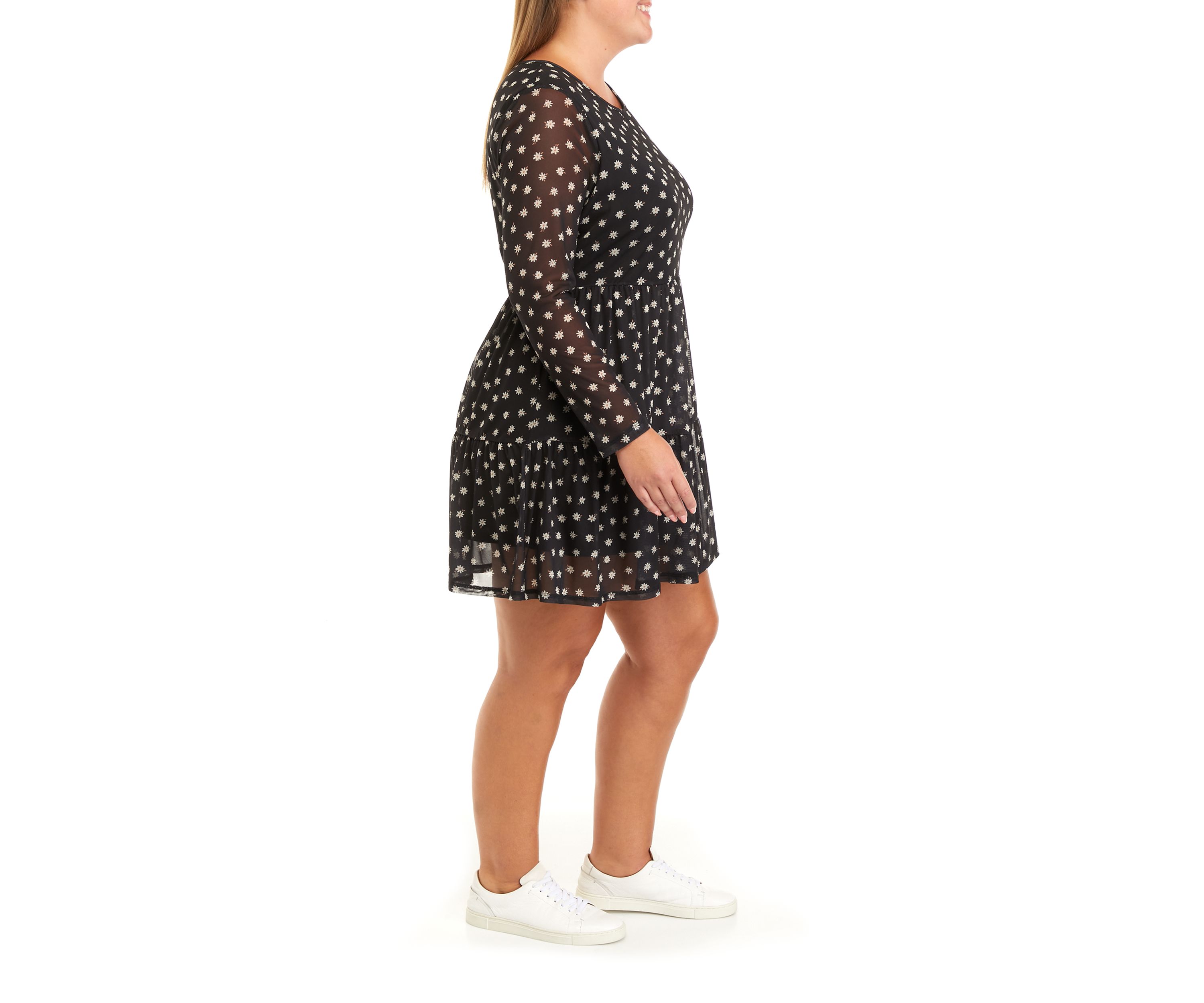 Plus Size Long Sleeve Babydoll Mesh Dress