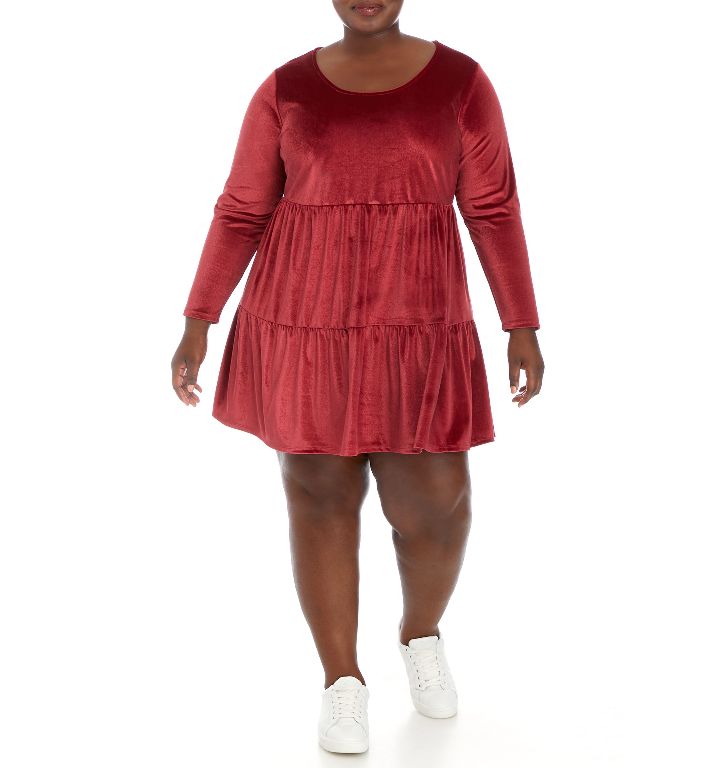 Plus Size Long Sleeve Velvet Dress