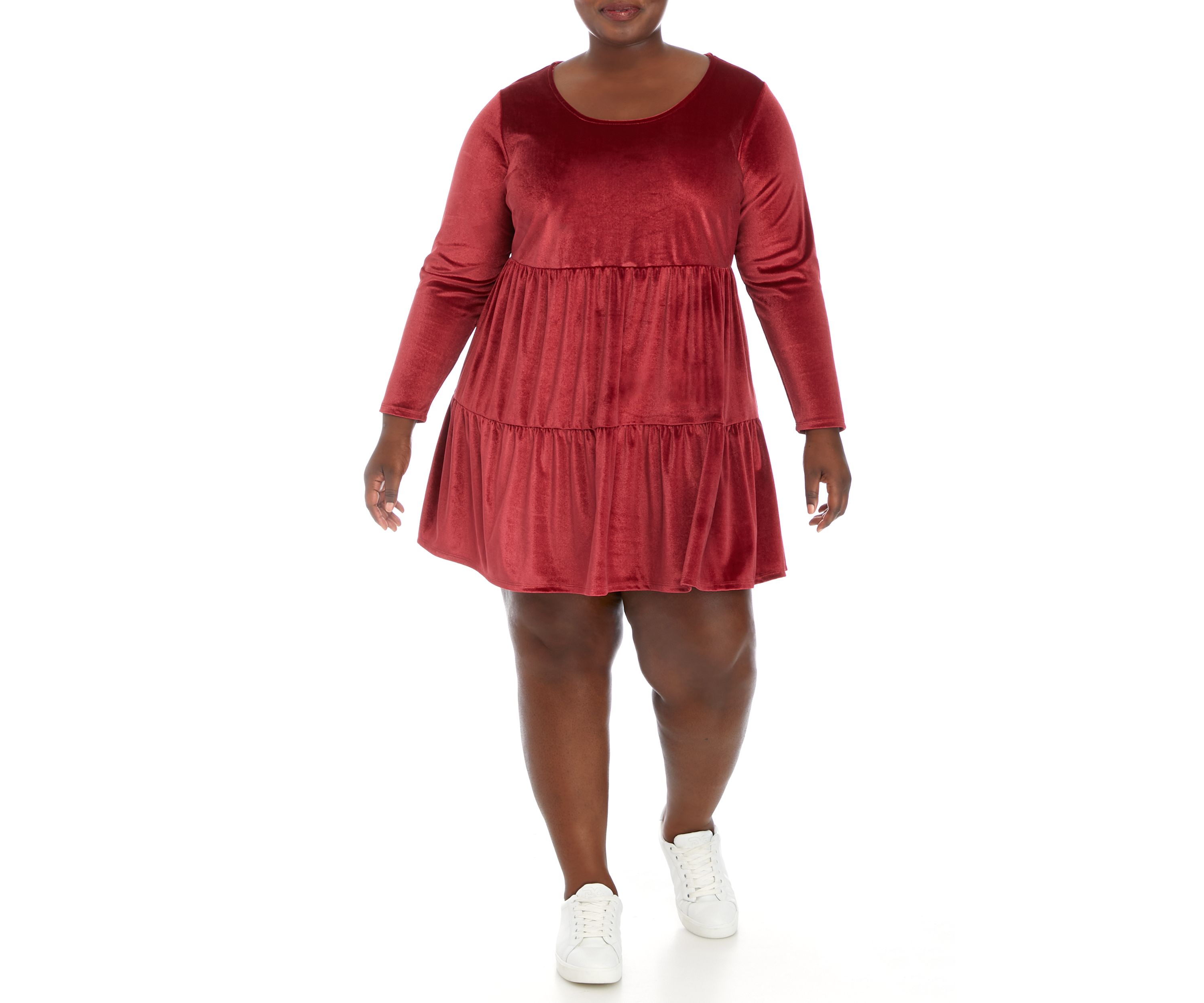 Plus Size Long Sleeve Velvet Dress