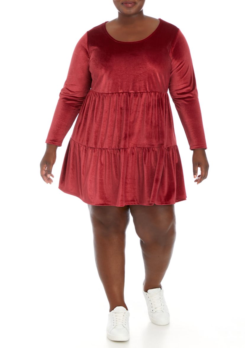 Plus Size Long Sleeve Velvet Dress