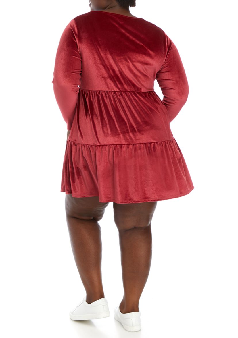 Plus Size Long Sleeve Velvet Dress
