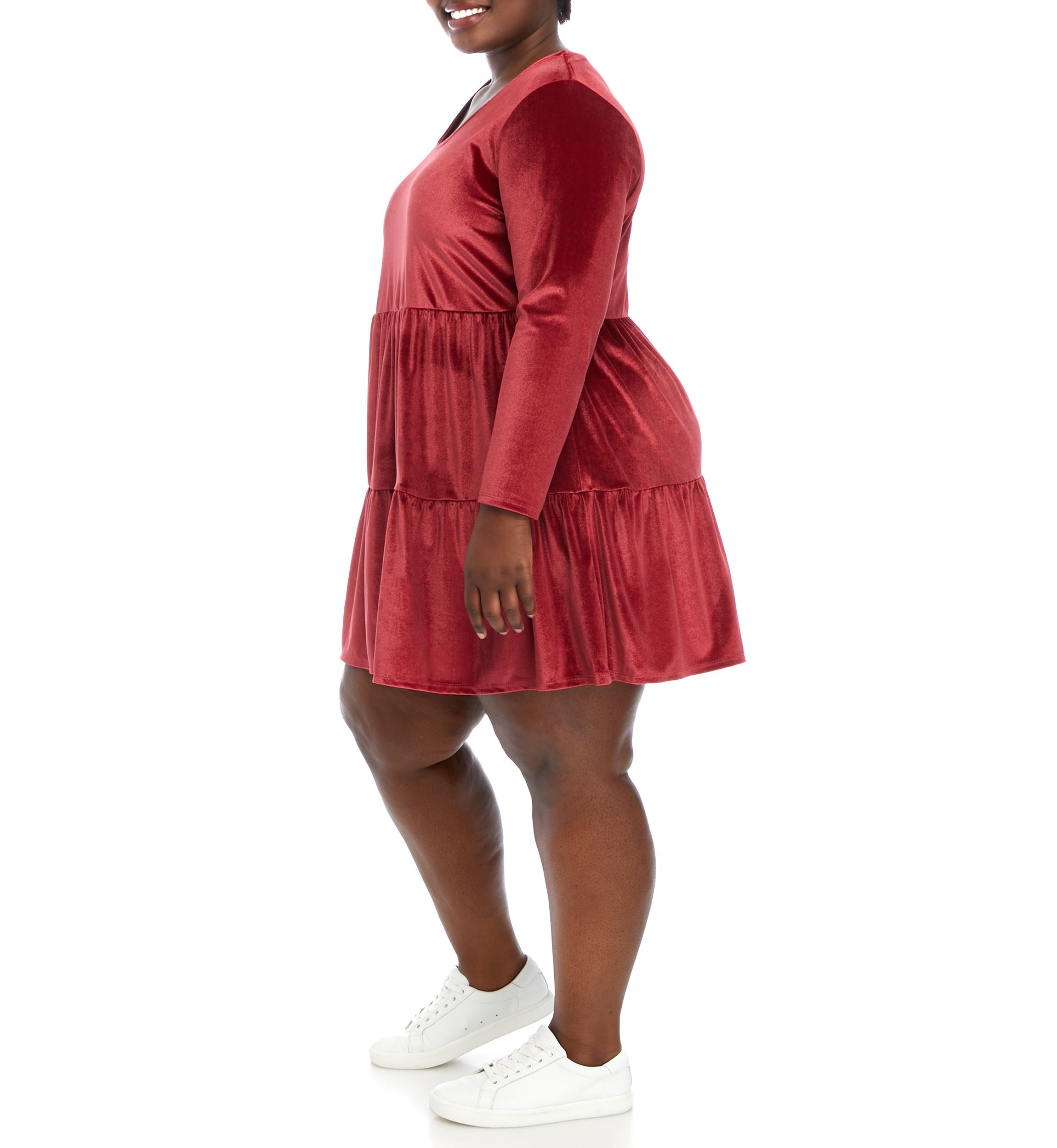 Plus Size Long Sleeve Velvet Dress