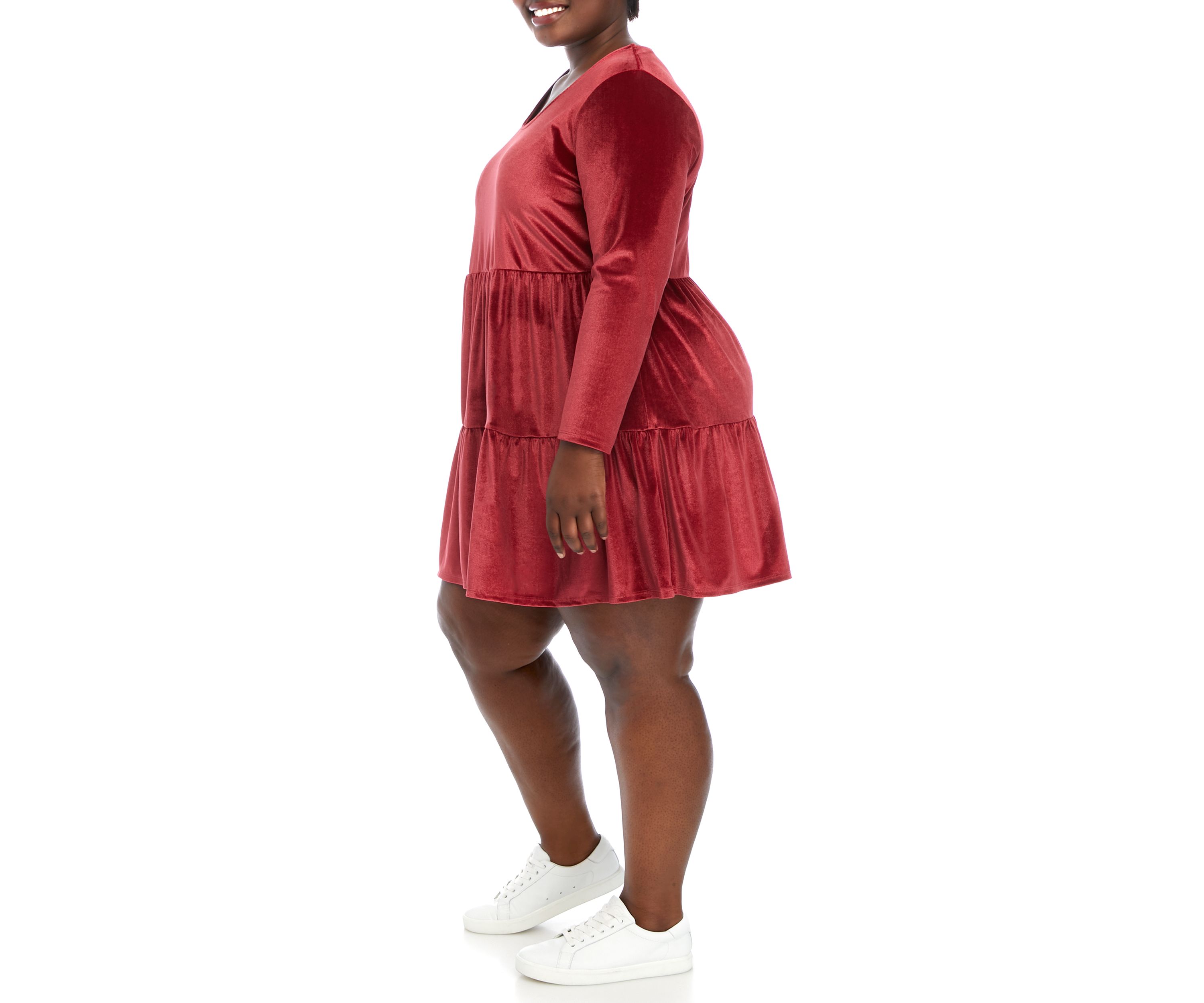 Plus Size Long Sleeve Velvet Dress
