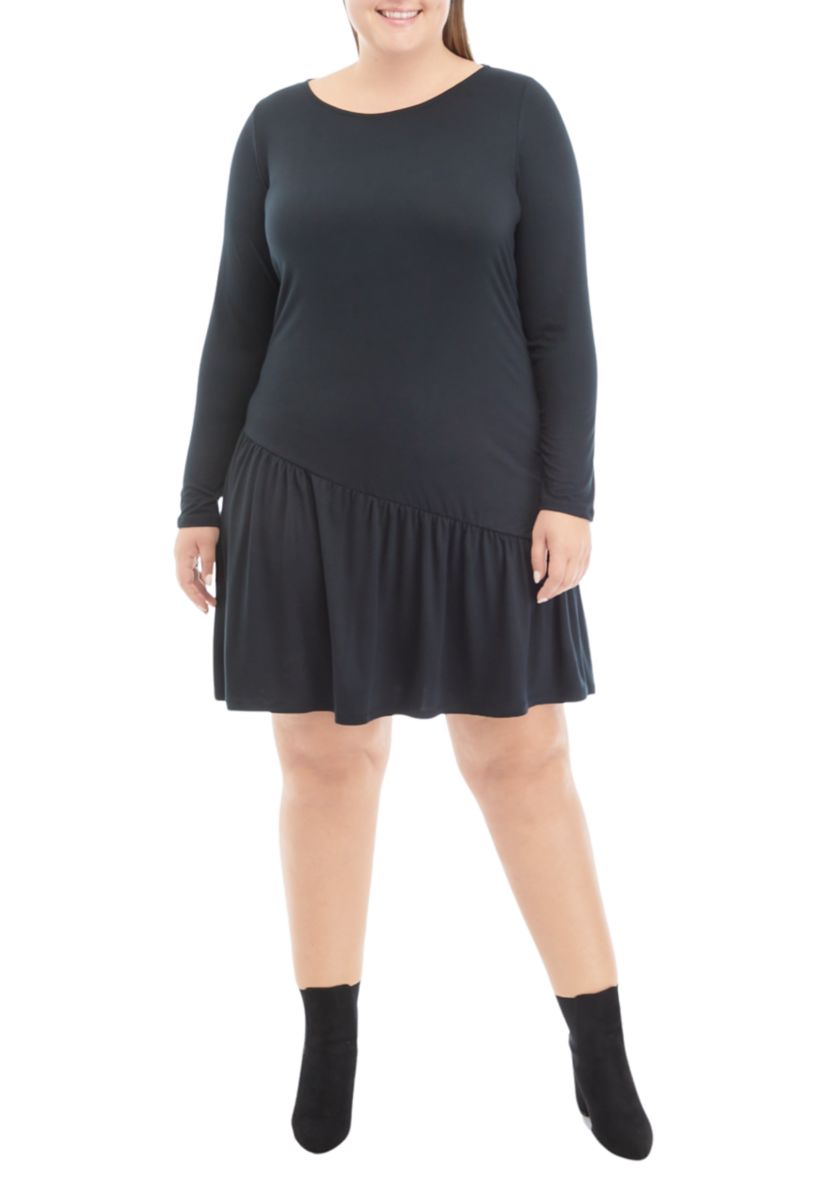 Plus Size Long Sleeve Asymmetrical Yummy Dress