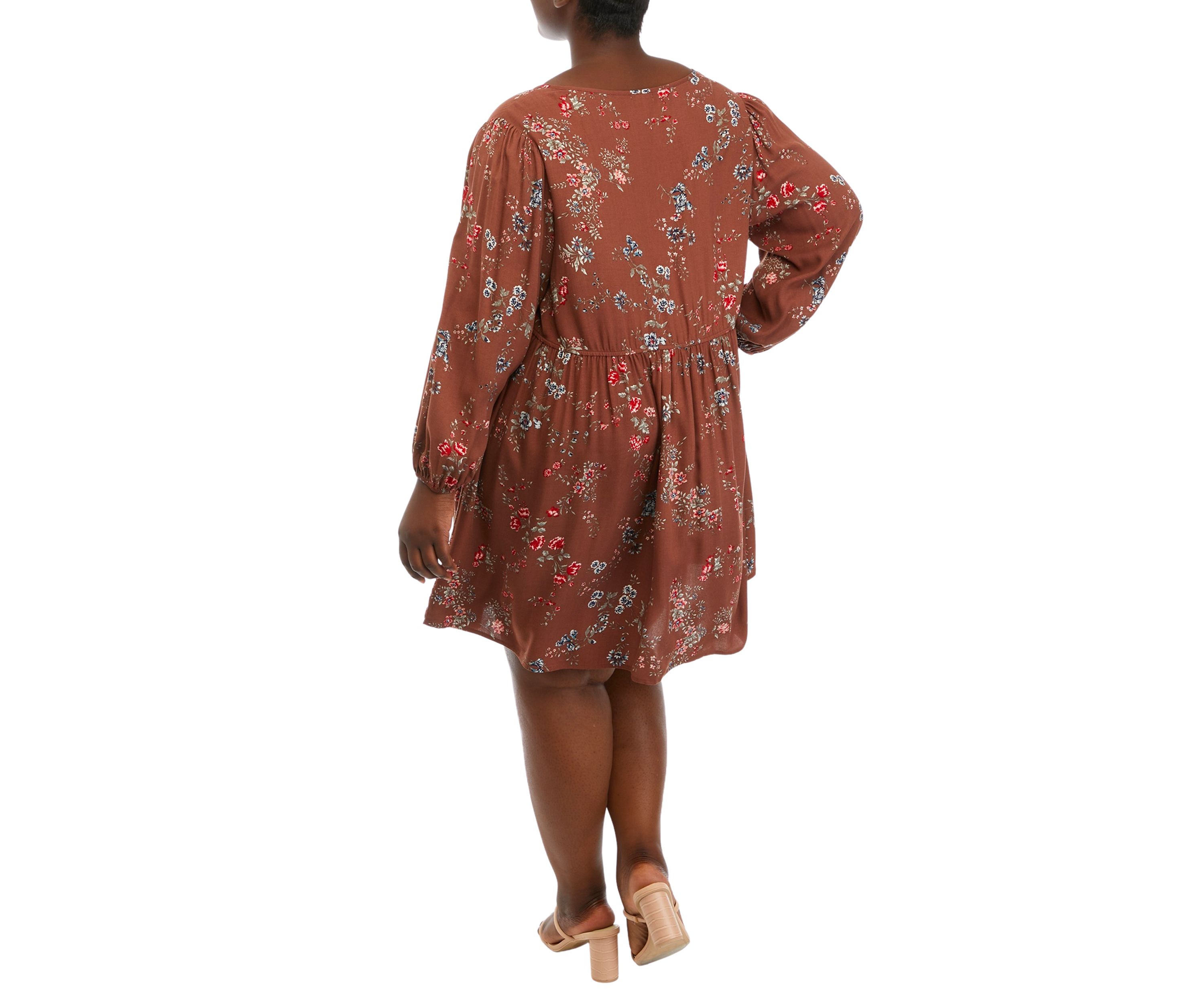 Plus Size 3/4 Blouson Sleeve Floral Babydoll Dress
