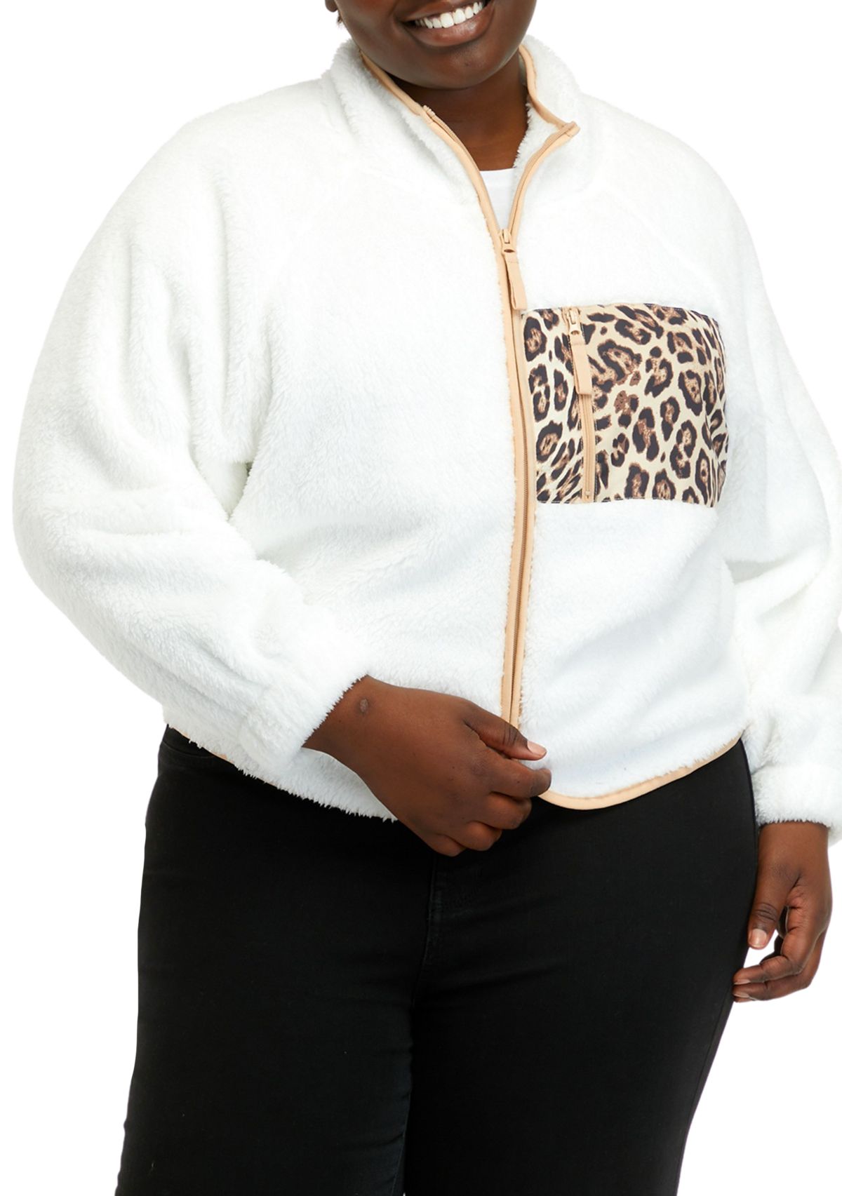 Plus Size Long Sleeve Zip Up Jacket with Pockets