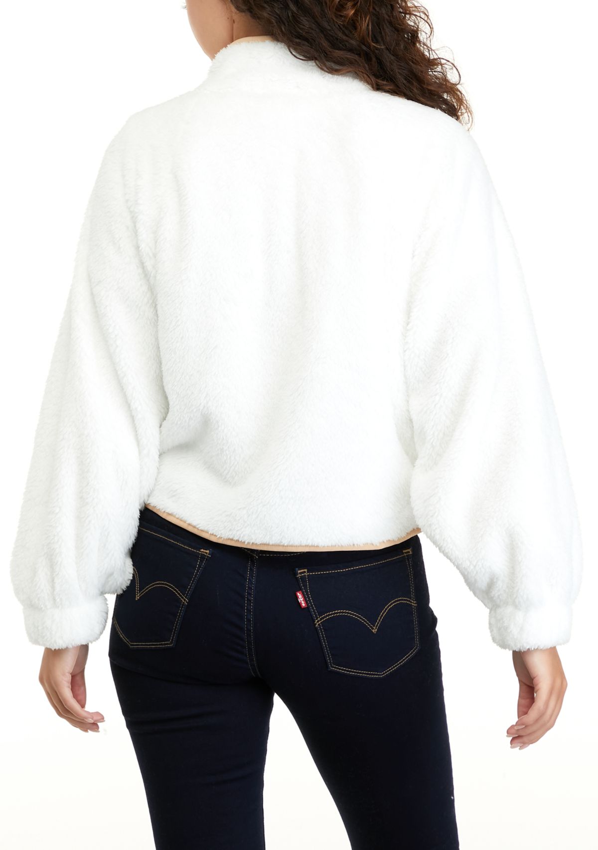 Juniors Balloon Sleeve Zip Up Jacket with Printed Pocket