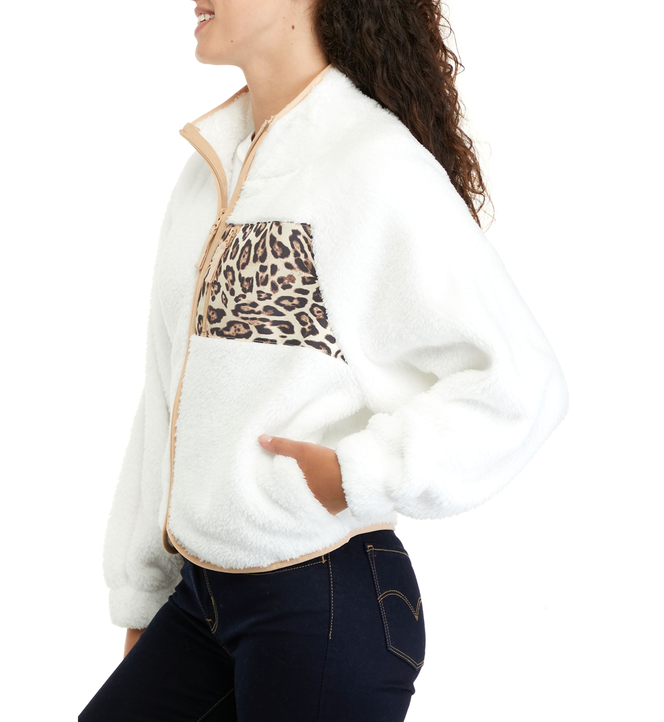 Juniors Balloon Sleeve Zip Up Jacket with Printed Pocket