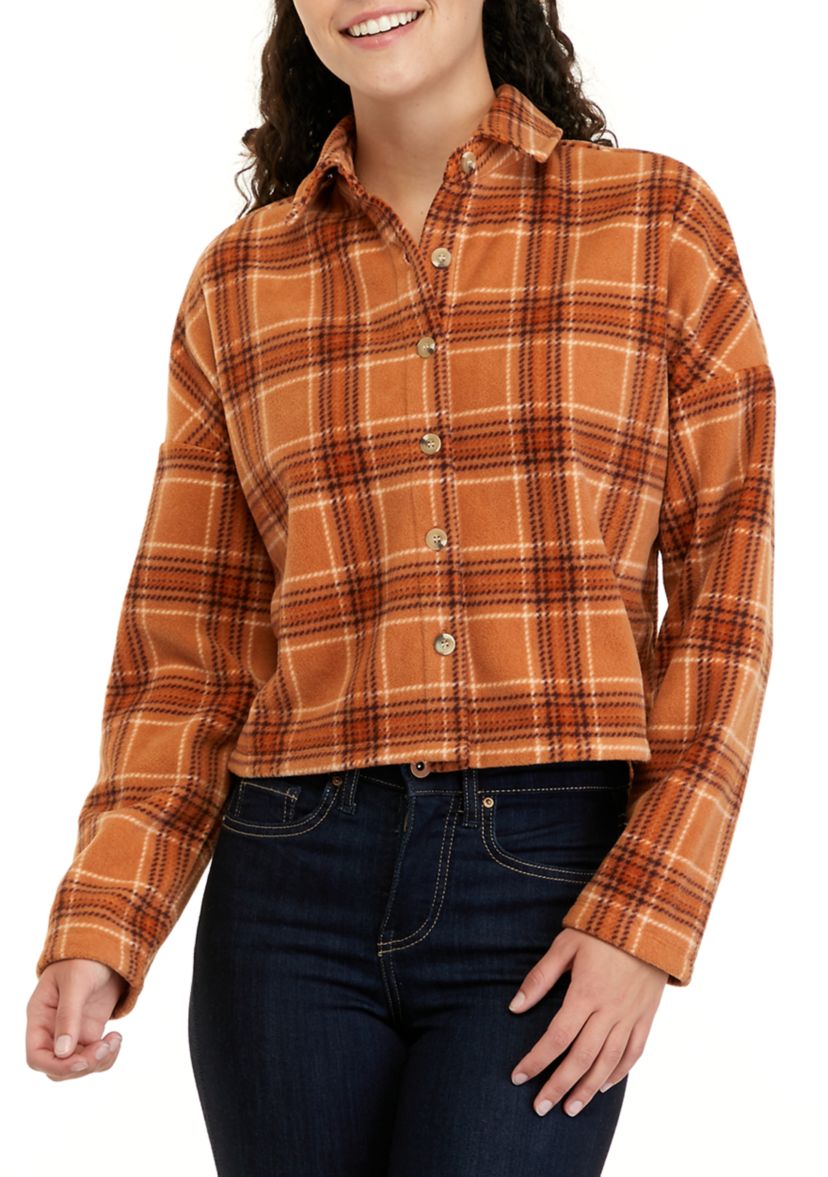 Juniors Long Sleeve Cropped Shacket