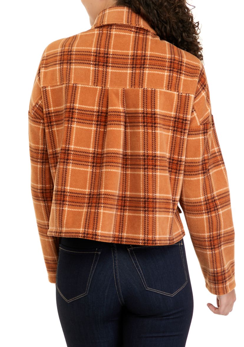 Juniors Long Sleeve Cropped Shacket