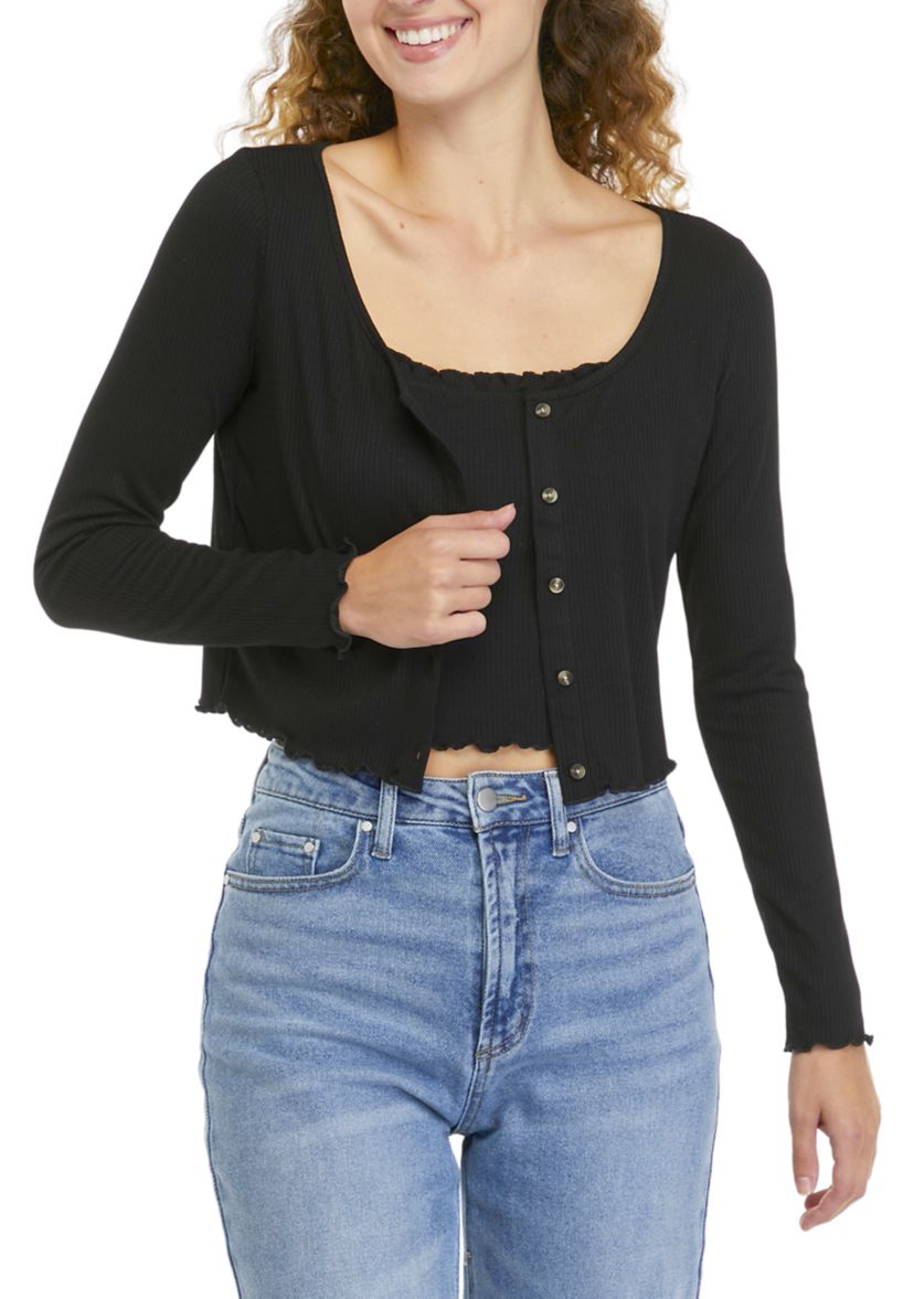 Juniors Long Sleeve Cardigan Tank Set