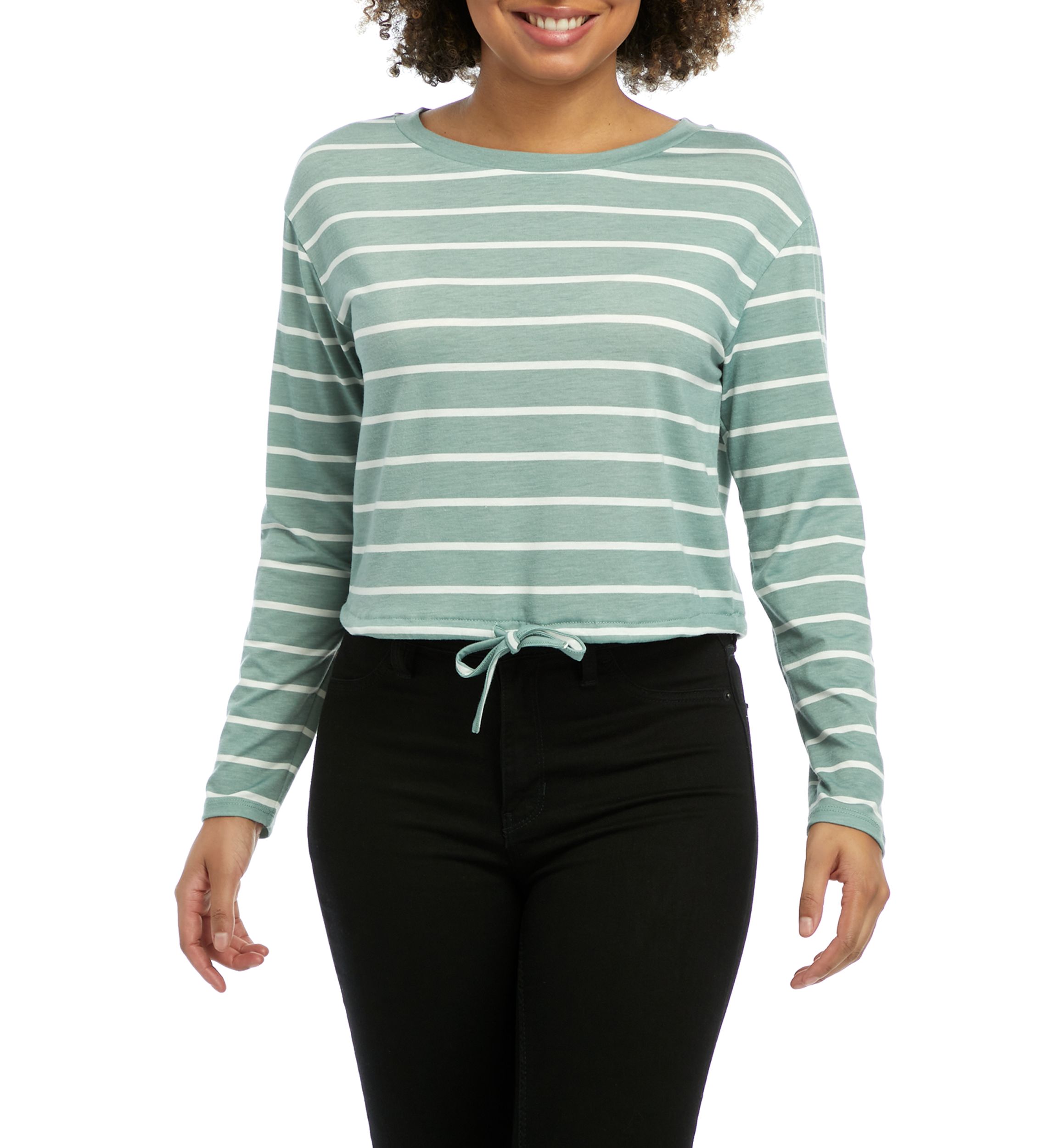 Juniors Long Sleeve Drawstring Hem Shirt 