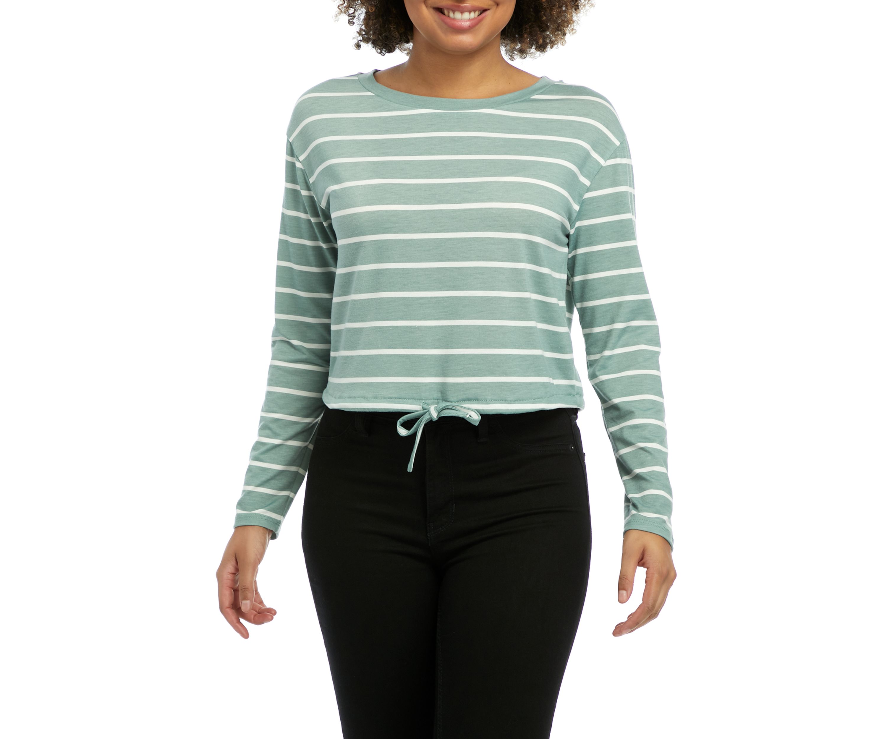 Juniors Long Sleeve Drawstring Hem Shirt 