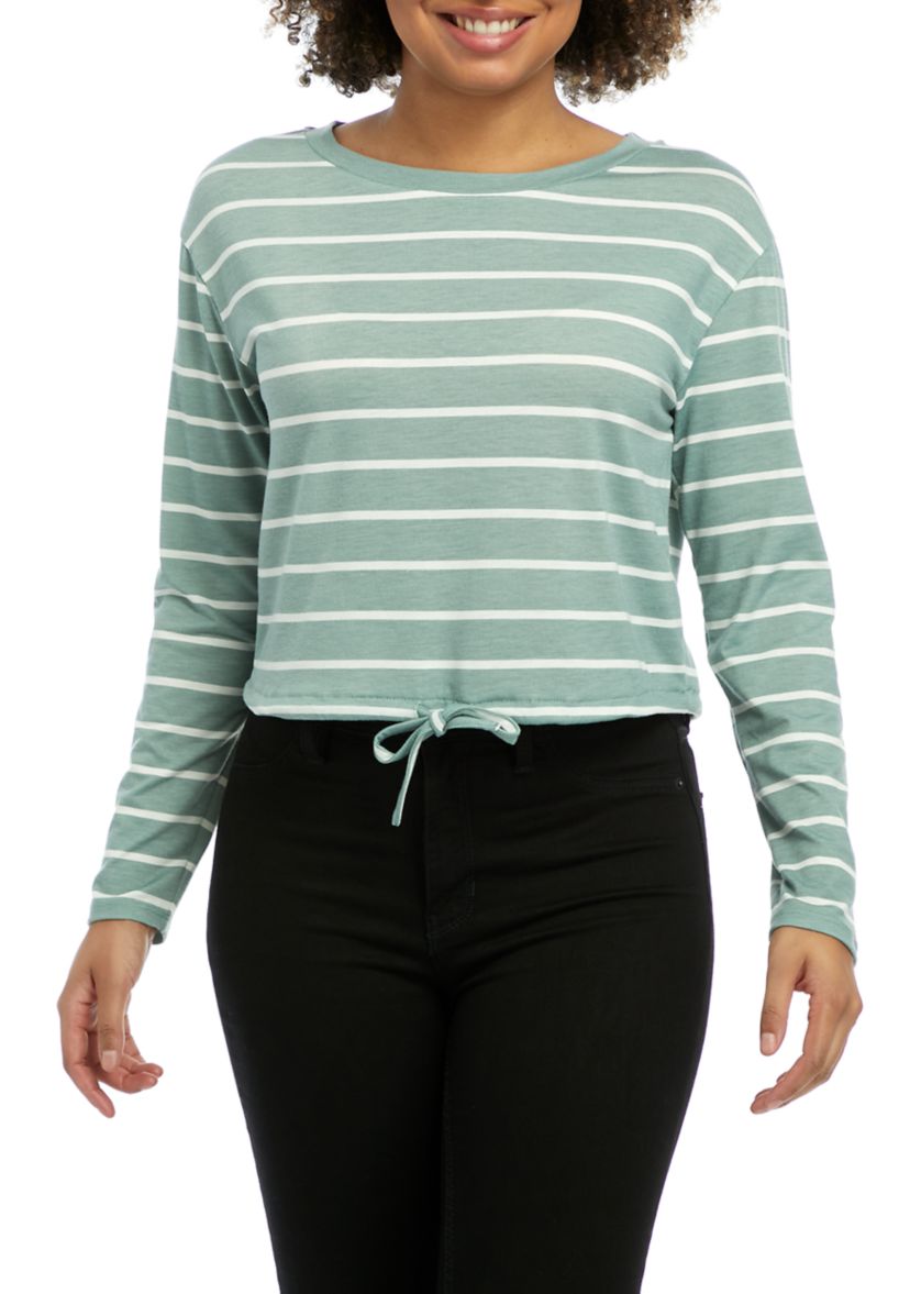 Juniors Long Sleeve Drawstring Hem Shirt 