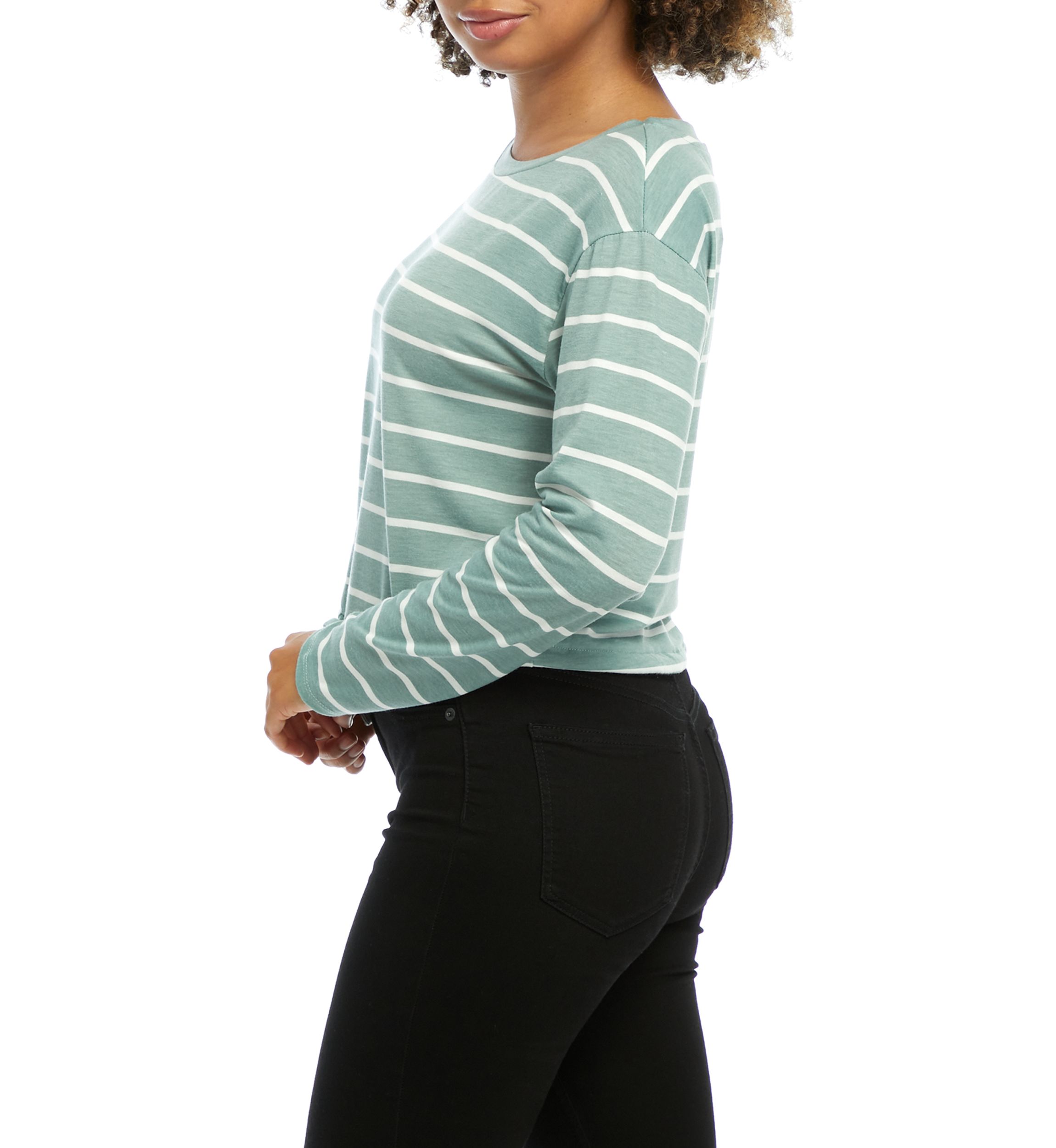 Juniors Long Sleeve Drawstring Hem Shirt 