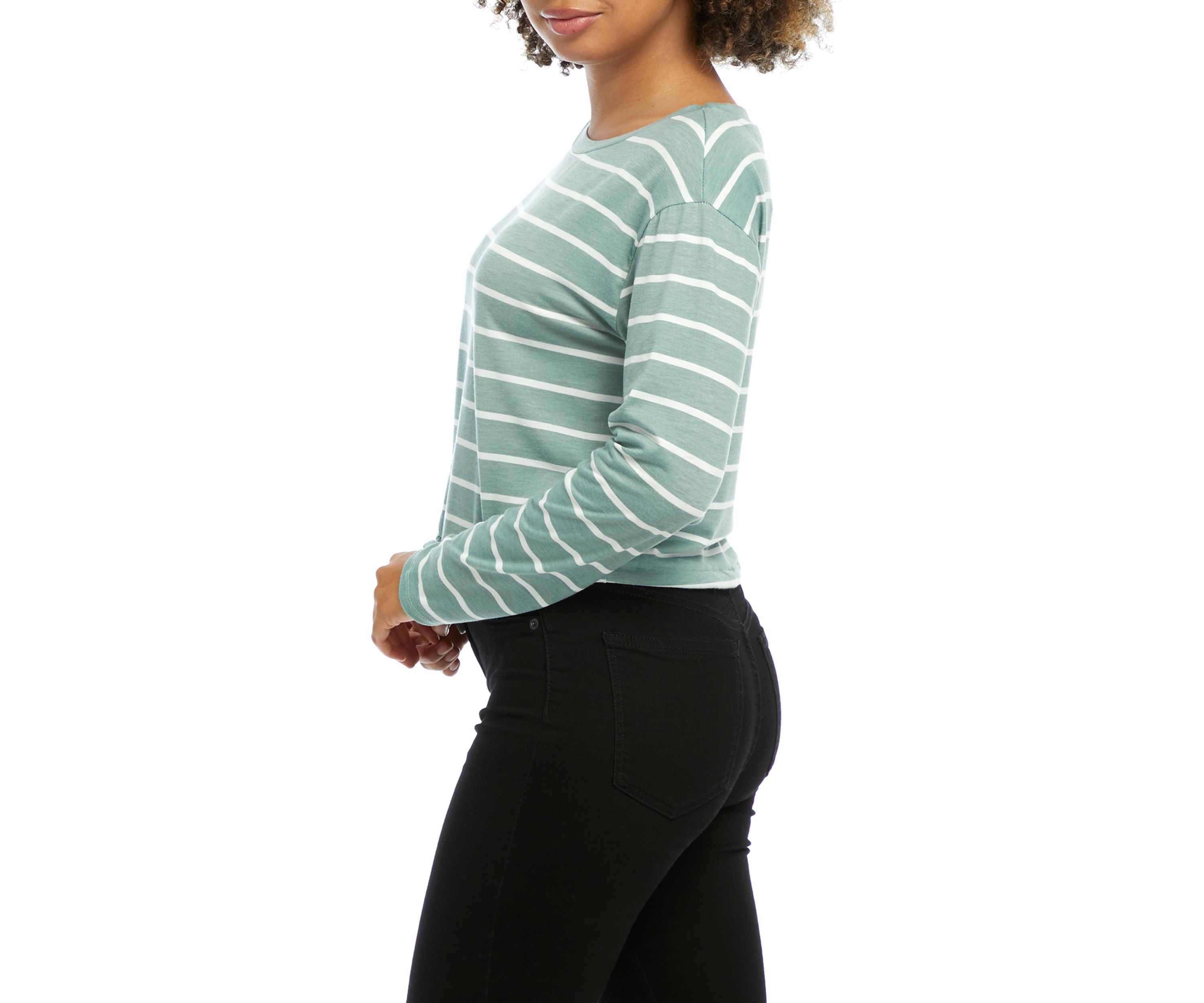 Juniors Long Sleeve Drawstring Hem Shirt 