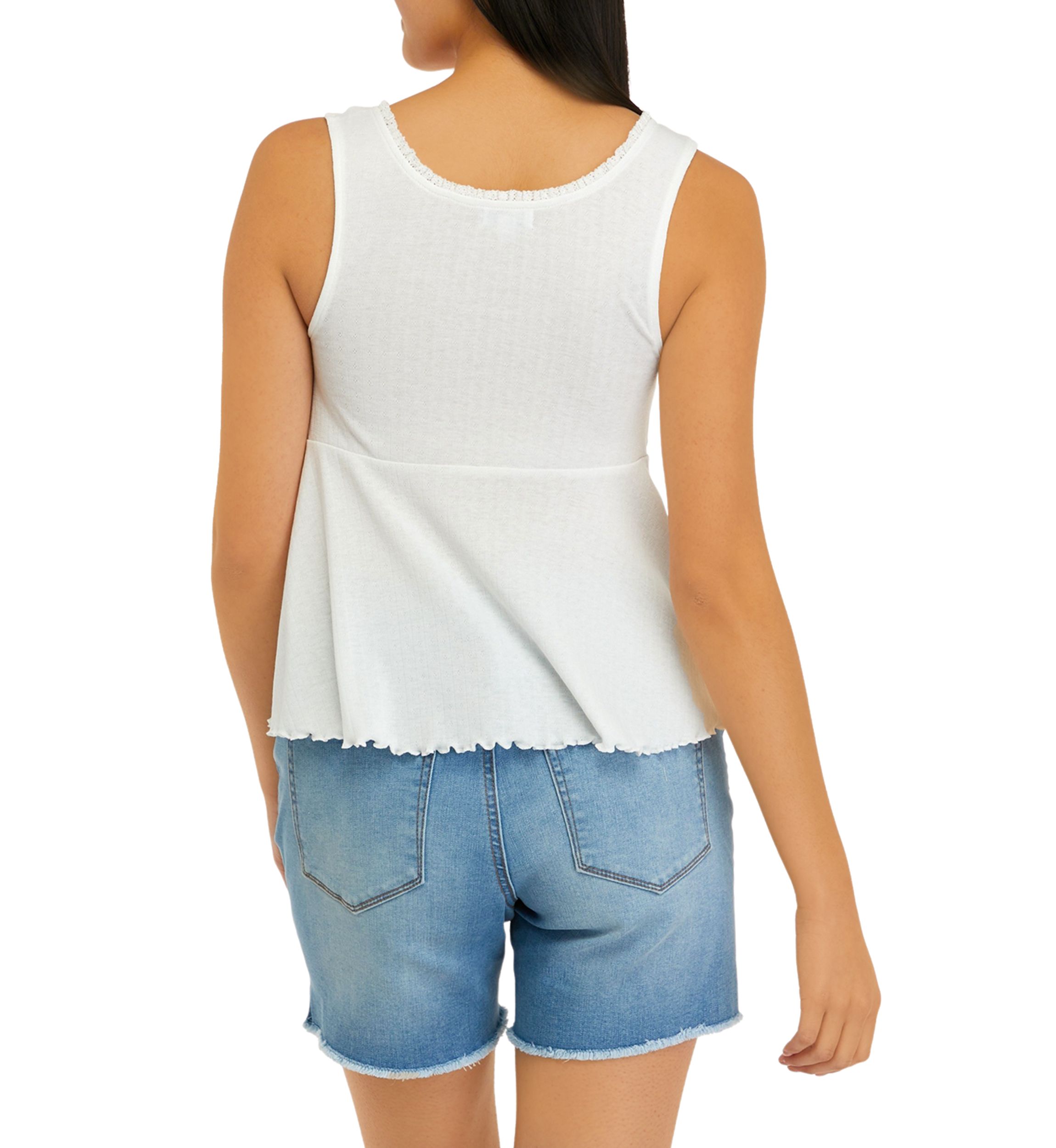 Juniors Sleeveless Henley Babydoll Tank Top