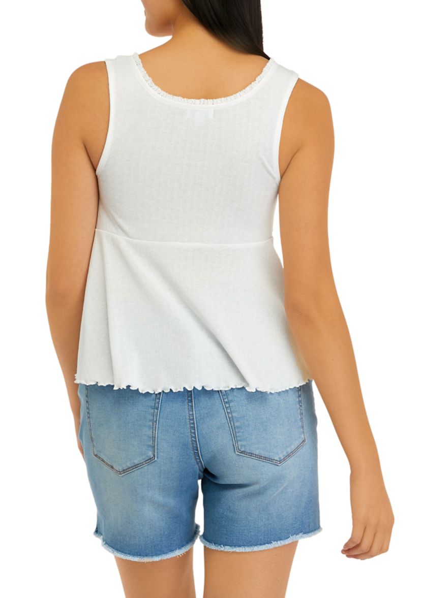 Juniors Sleeveless Henley Babydoll Tank Top