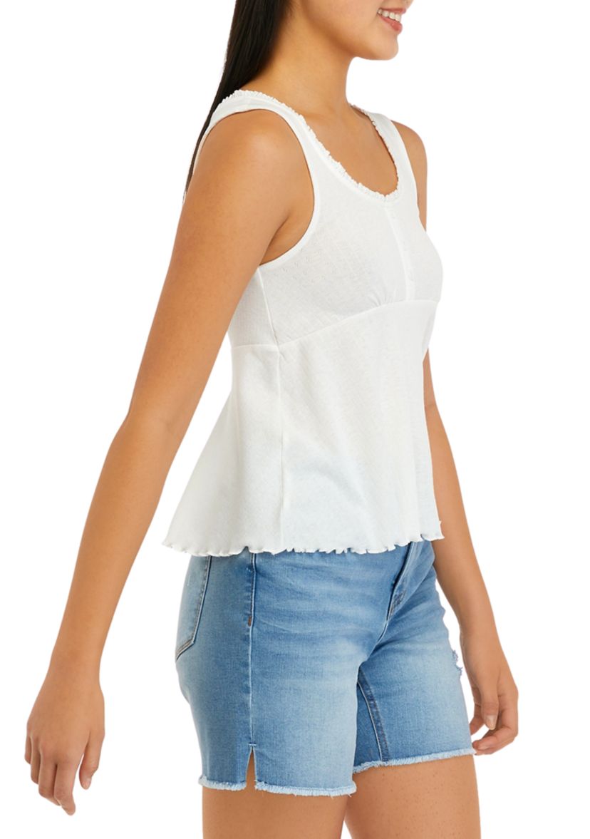 Juniors Sleeveless Henley Babydoll Tank Top